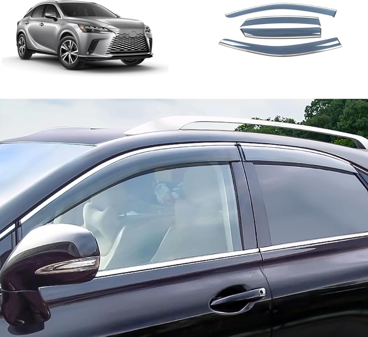 Side Window Deflector Visors Compatible with Lexus New RX RX350 RX350h RX500h 2023 2024 Acrylic Smoke Tinted Sun Rain Wind Guards Shield Vent Cover Exterior Car Accessories 4PCS