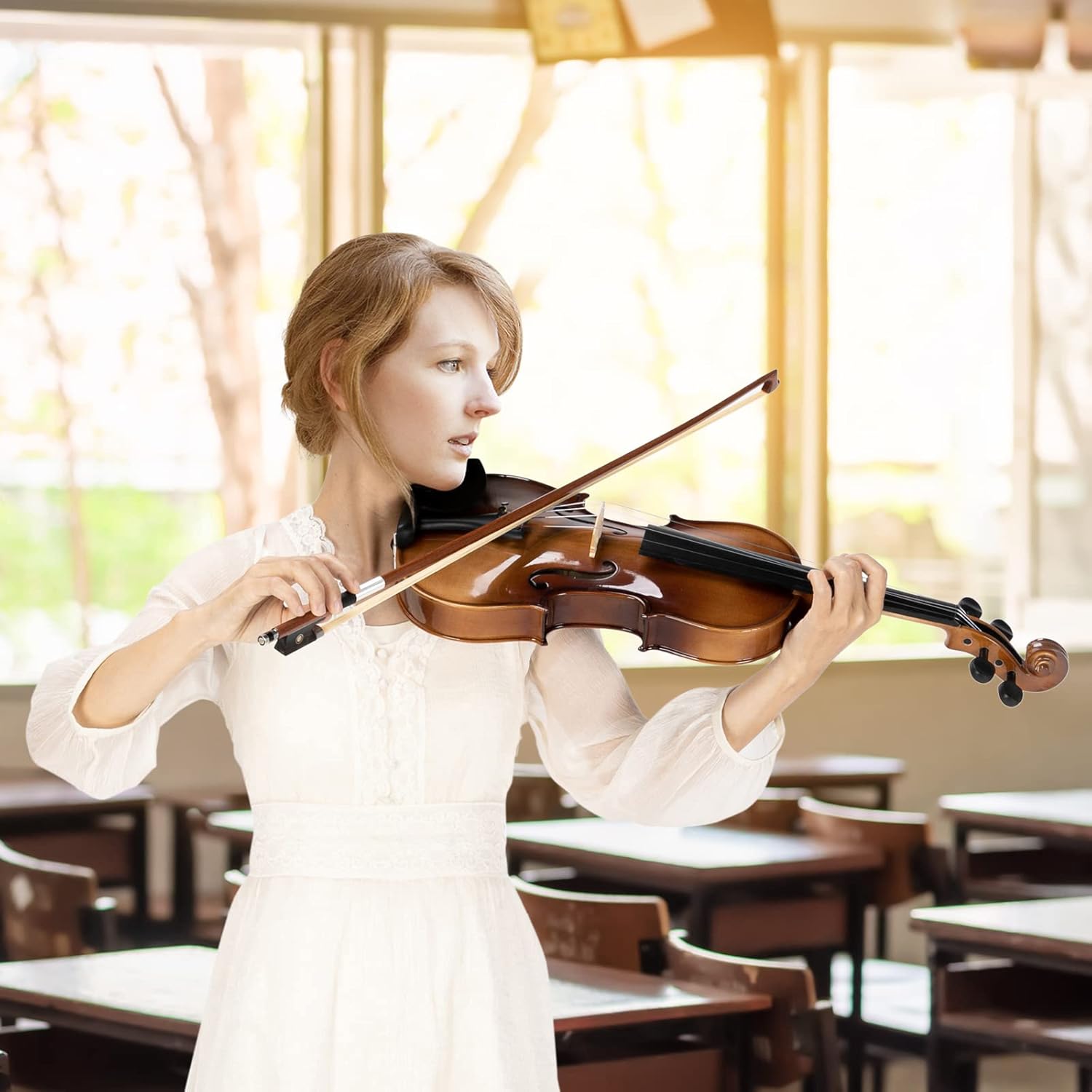 GLARRY Violin 4/4 Full Set- Solidwood Fiddle with Tuner Bow Case Shoulder Rest, Including Acoustic Violin Strings for Beginners Adults (Light)