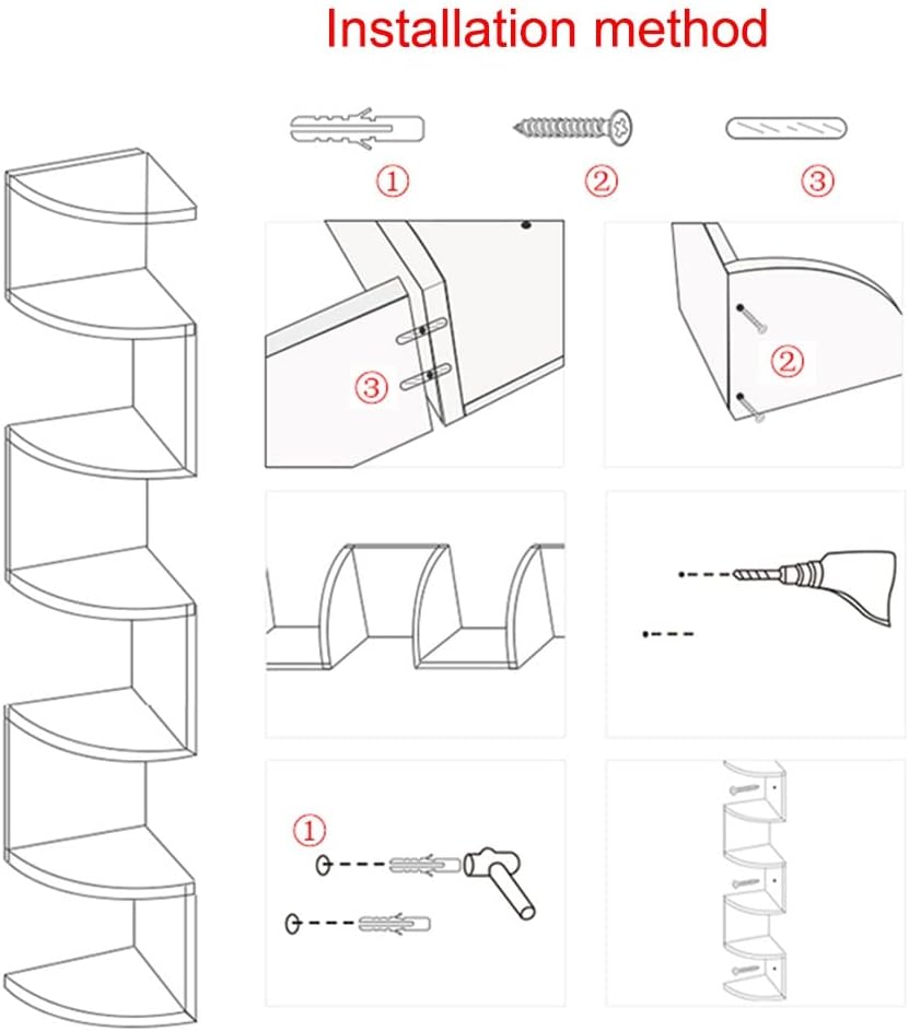 Corner Shelf, 3-7 Tier Floating for Wall, Easy-to-Assemble Wall Mount Corner for Bedrooms and Living Rooms, Blcak Finish,Black-20 * 130.5cm