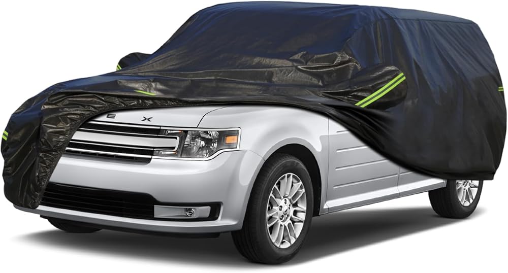 KouKou Waterproof SUV Car Cover Suitable for Ford Flex from 2008 to 2019, 7 Layers Windproof All Weather Waterproof Outdoor Cover Sun Rain UV Dust Snow Protection. Black