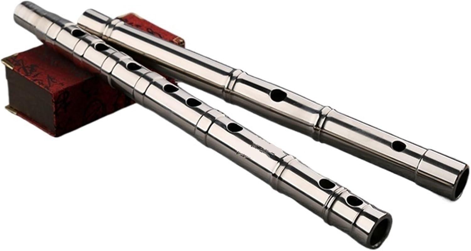 Bamboo flute, Titanium Alloy Flute Two-section Professional Bamboo Section Playing Thickened Bamboo Dizi Musical Instrument Beginners bamboo flute(F Key)