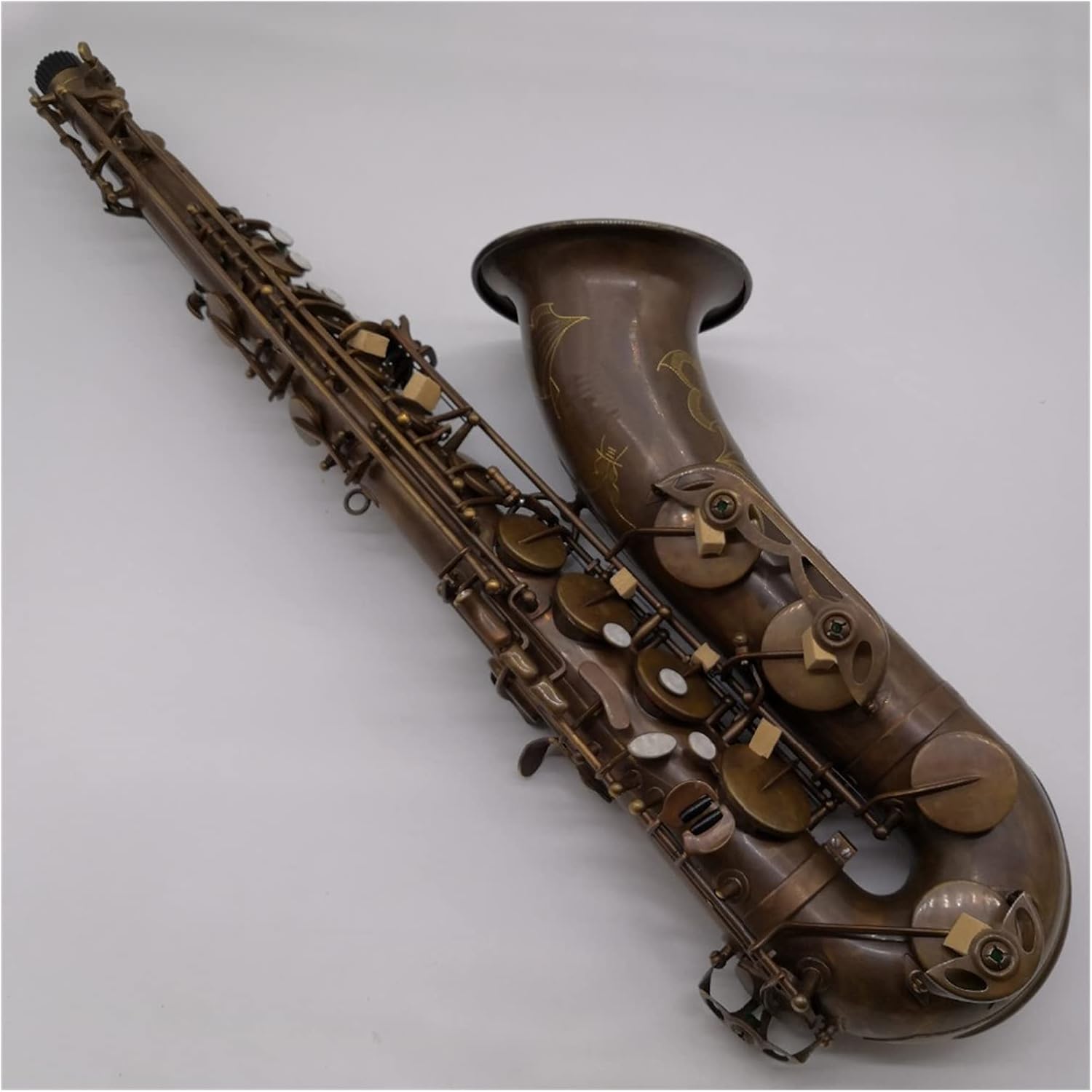 Saxophone Straight Tenor Saxophone Antique Copper B-Flat Tenor Sax Retro Bronze Mouthpiece Key Type Woodwind Instrument (Color : Antique Copper)