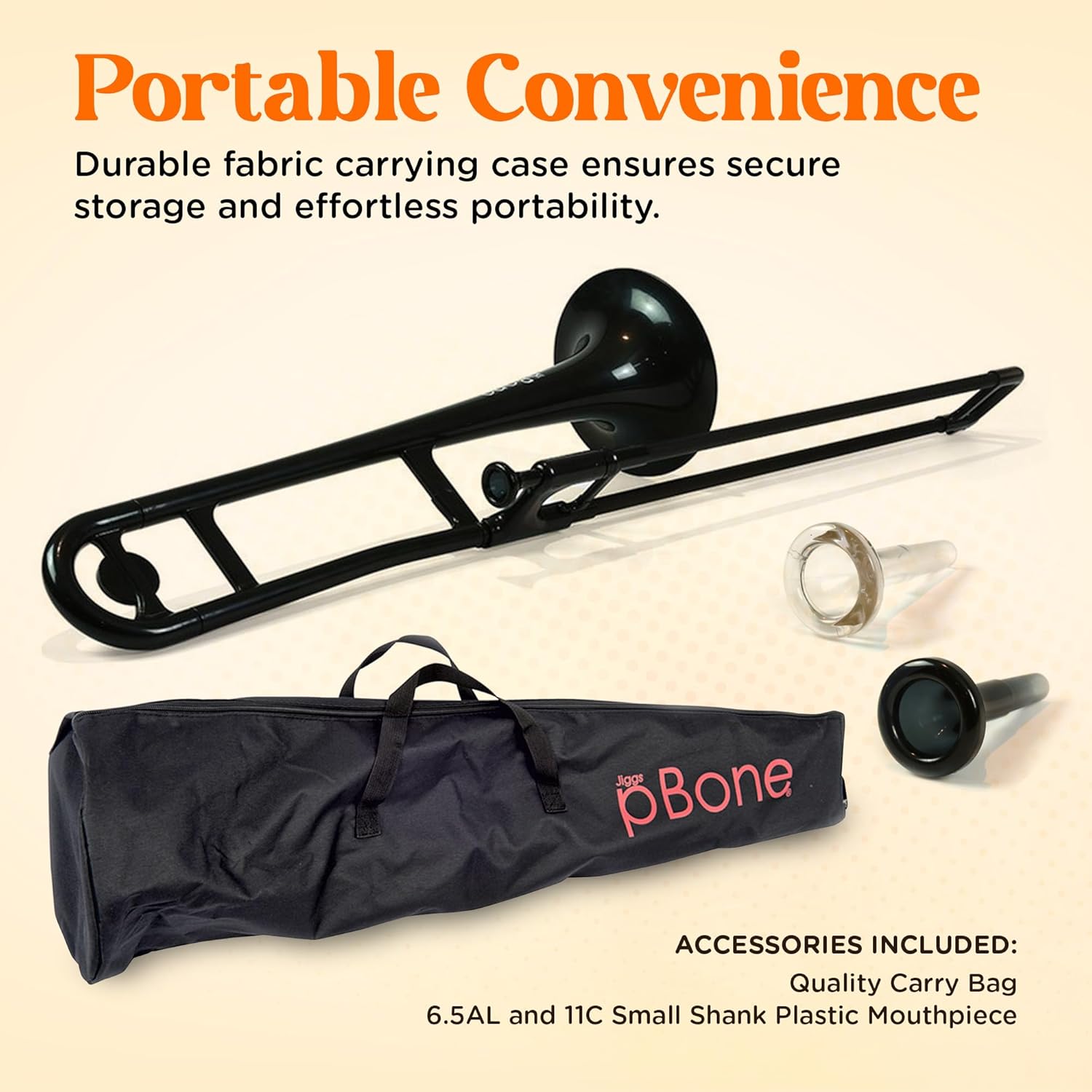 pBone Bb Plastic Trombone - Lightweight pInstruments Design with Ergonomic Grip - Includes Mouthpieces & Carrying Bag - Authentic Bb Sound for Students & Beginners - Durable ABS - Black