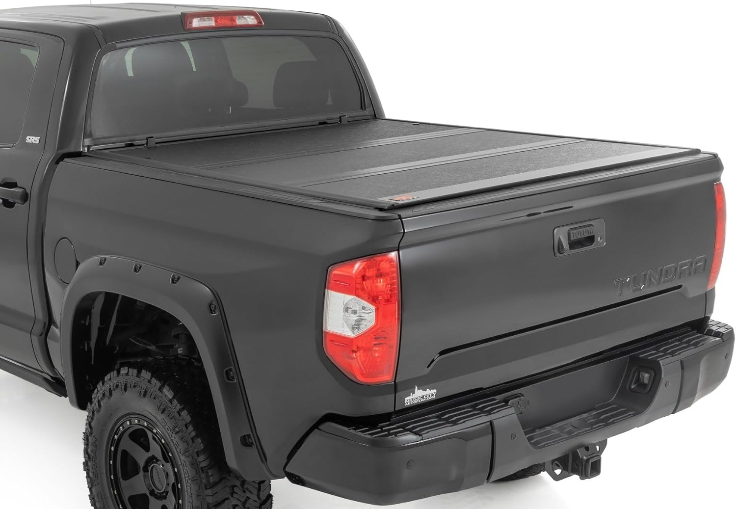 Rough Country Hard Tri-Fold Low Profile Tonneau Truck Bed Cover for Toyota Tundra (2007-2021) - Low-Profile Aluminum Truck Bed Cover, Fits 5'7 Bed
