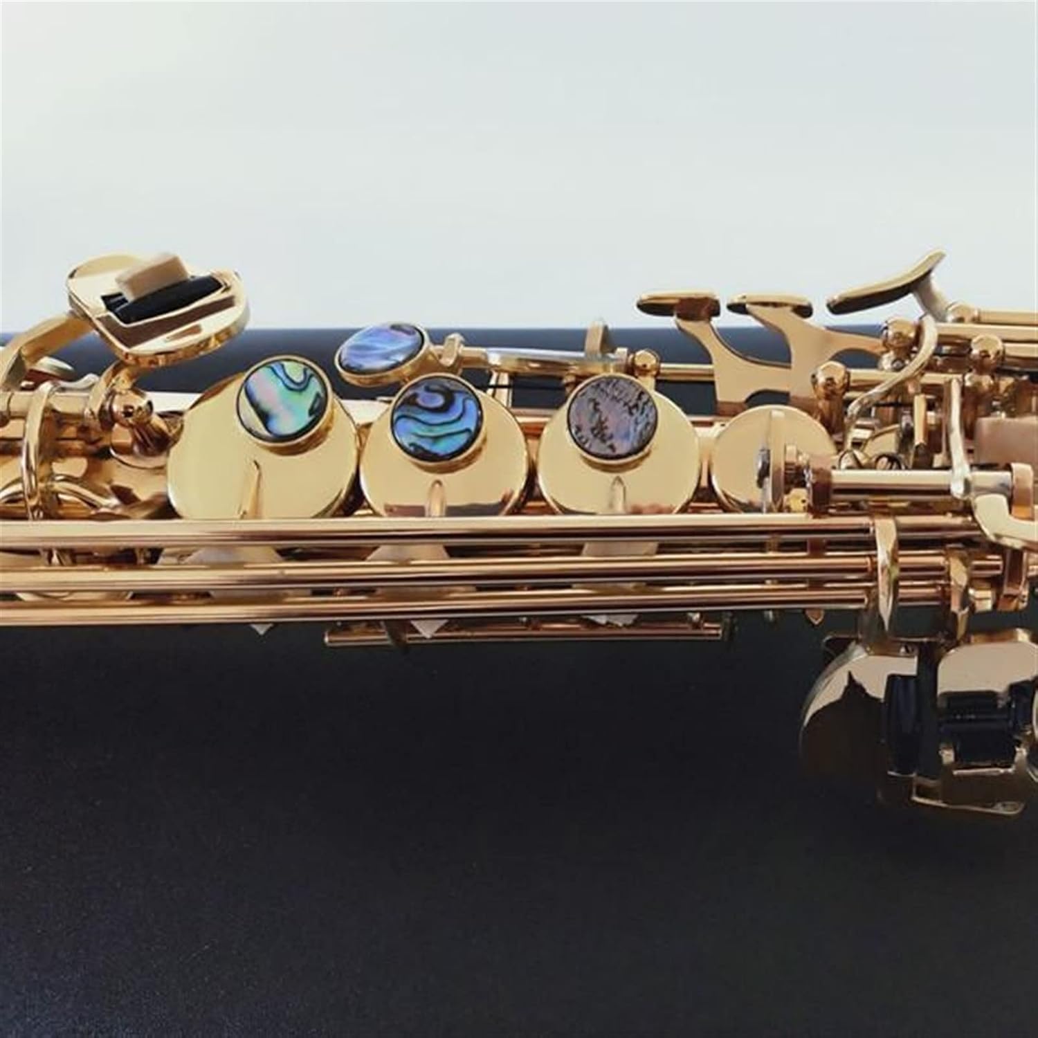 Professional Straight Saxophone Bb Brass Golden Abalone Key Woodwind Instrument with Accessories