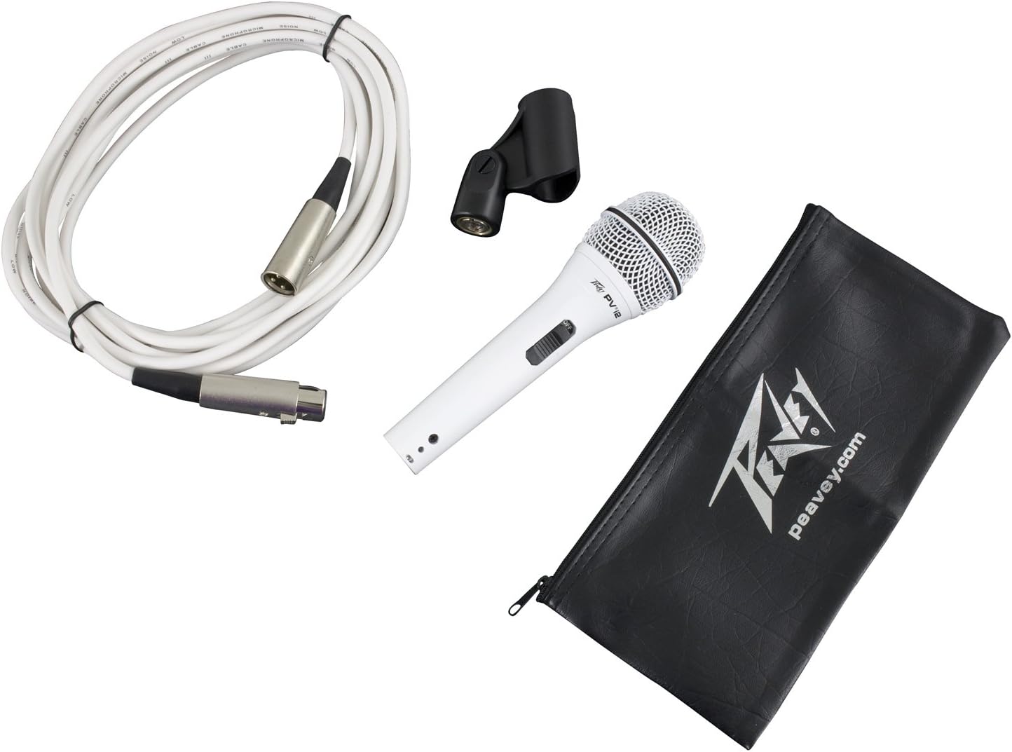 Peavey PVi 2 Dynamic Vocal Microphone, White, Cardioid Unidirectional Polar Pattern, Includes 20' XLR Cable, Perfect for Vocals, On/Off Switch