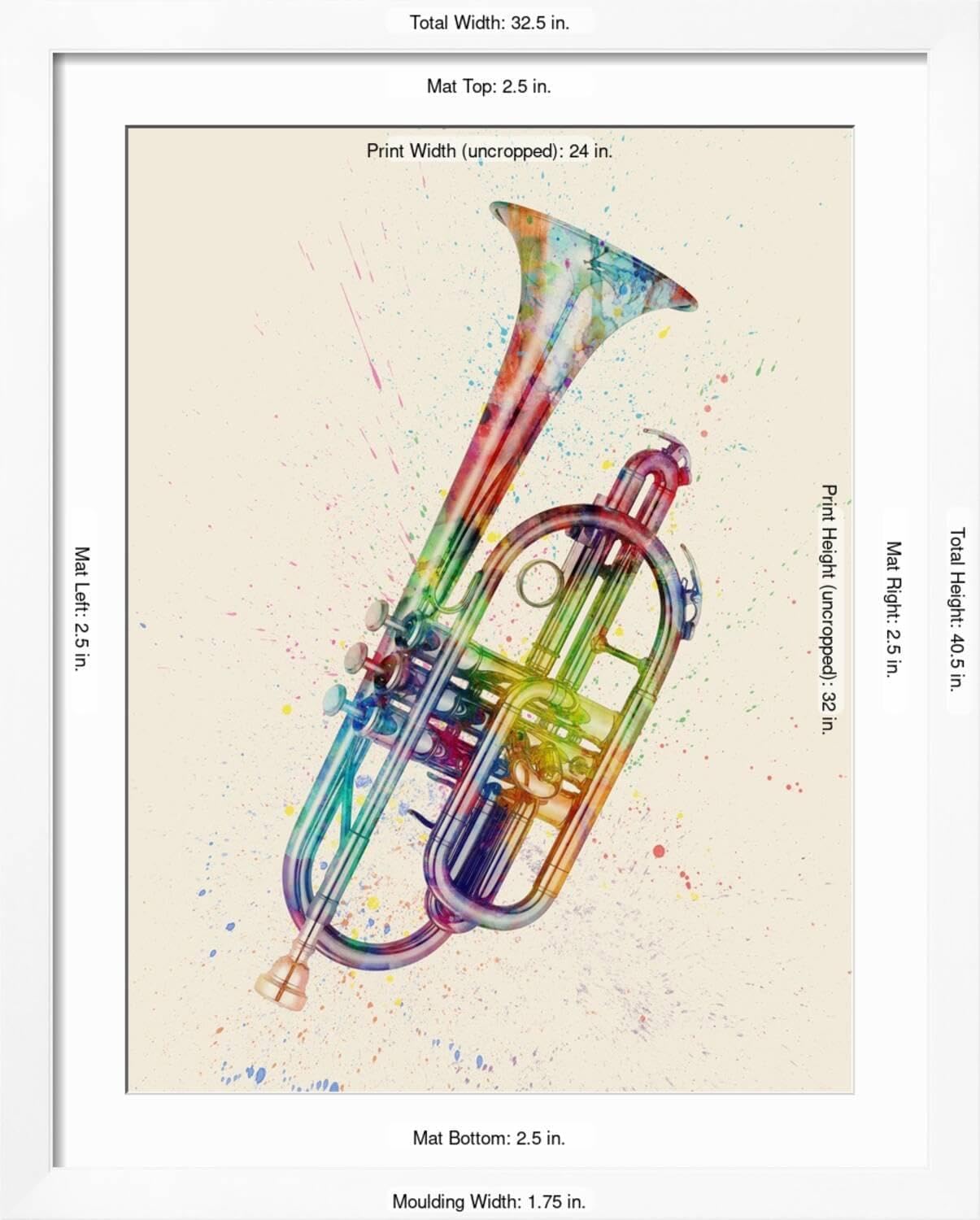 ART.COM Wall Art Print Cornet Abstract Watercolor on White Frame by Michael Tompsett, 32