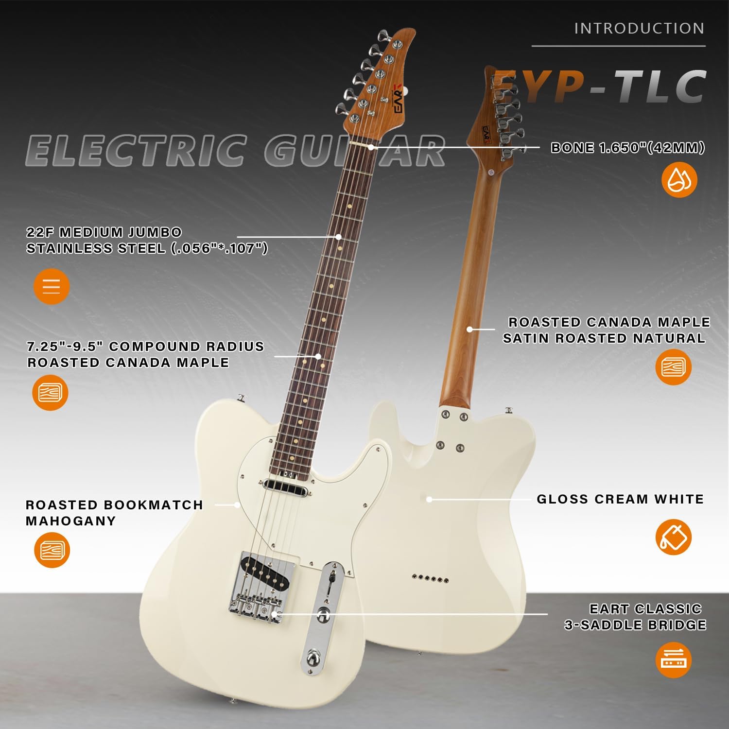 EART EYP-TLC Solid Body Electric Guitar,NK-T Standard Body, Right Handed, Standard Artones-YPT-Classic Pickups, Roasted Canada Maple Fingerboard