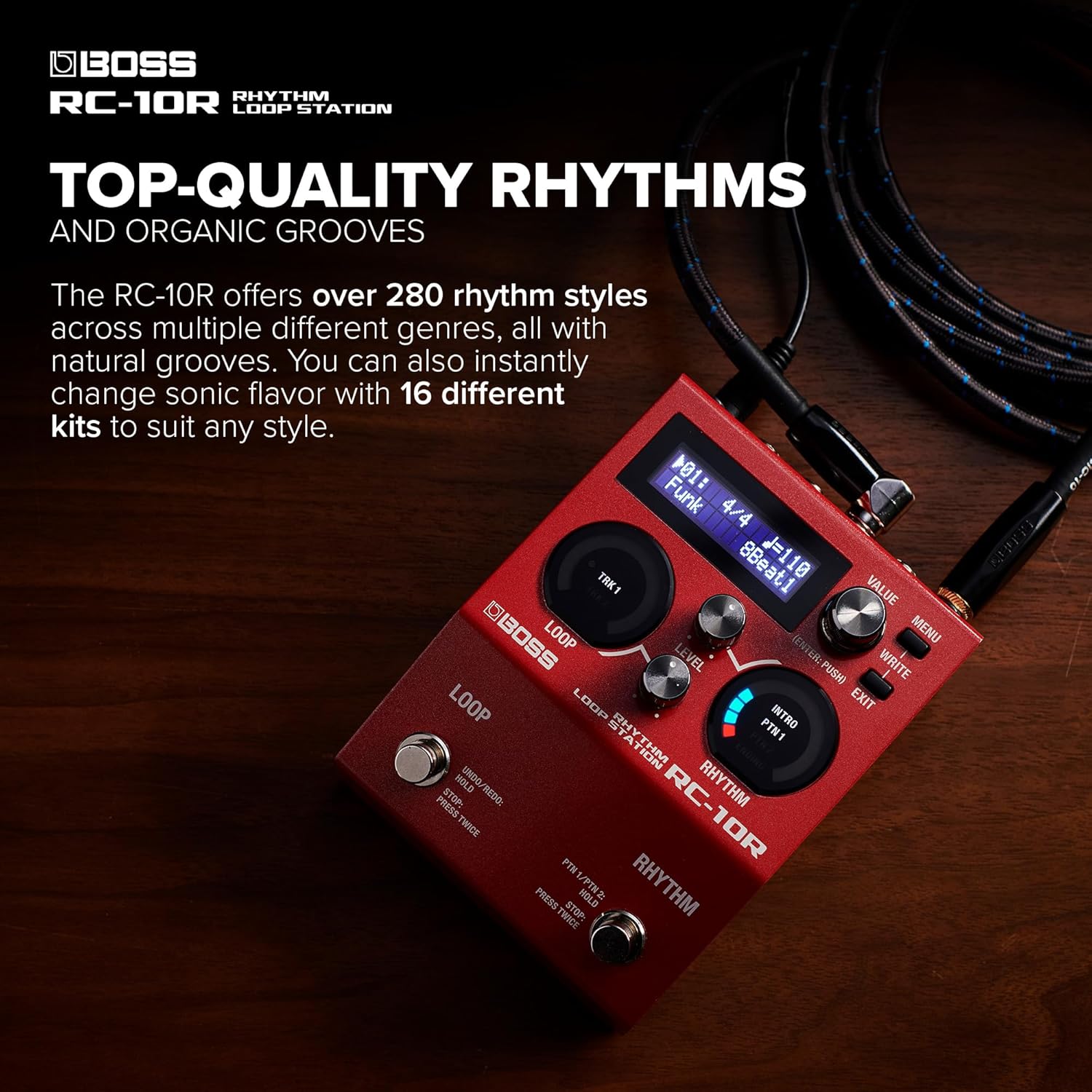BOSS RC-10R Rhythm Loop Station | Song-Based Looping & Dynamic Rhythms in a Small Footprint | 280 Preset Styles | 16 Versatile Drum Kits | 2-Track Operation | Expanded Control Support | Full MIDI I/O
