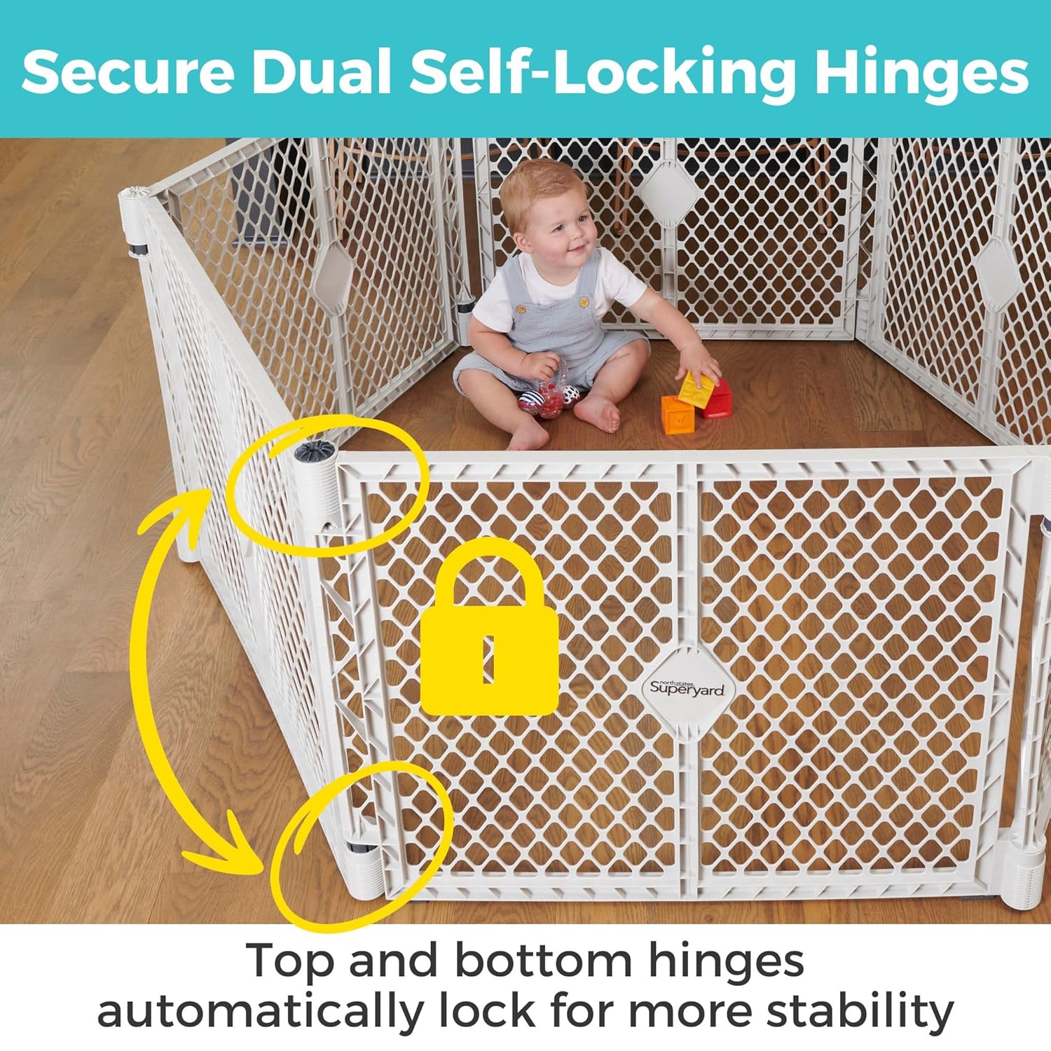 Toddleroo by North States - Superyard Duo Extra Wide Baby Gate & Play Yard: 6 Panel Baby Playpen - Included Wall Mount Kit - Made in USA - 38.5 to 201 Inches Wide - 26 Inches Tall - Light Gray