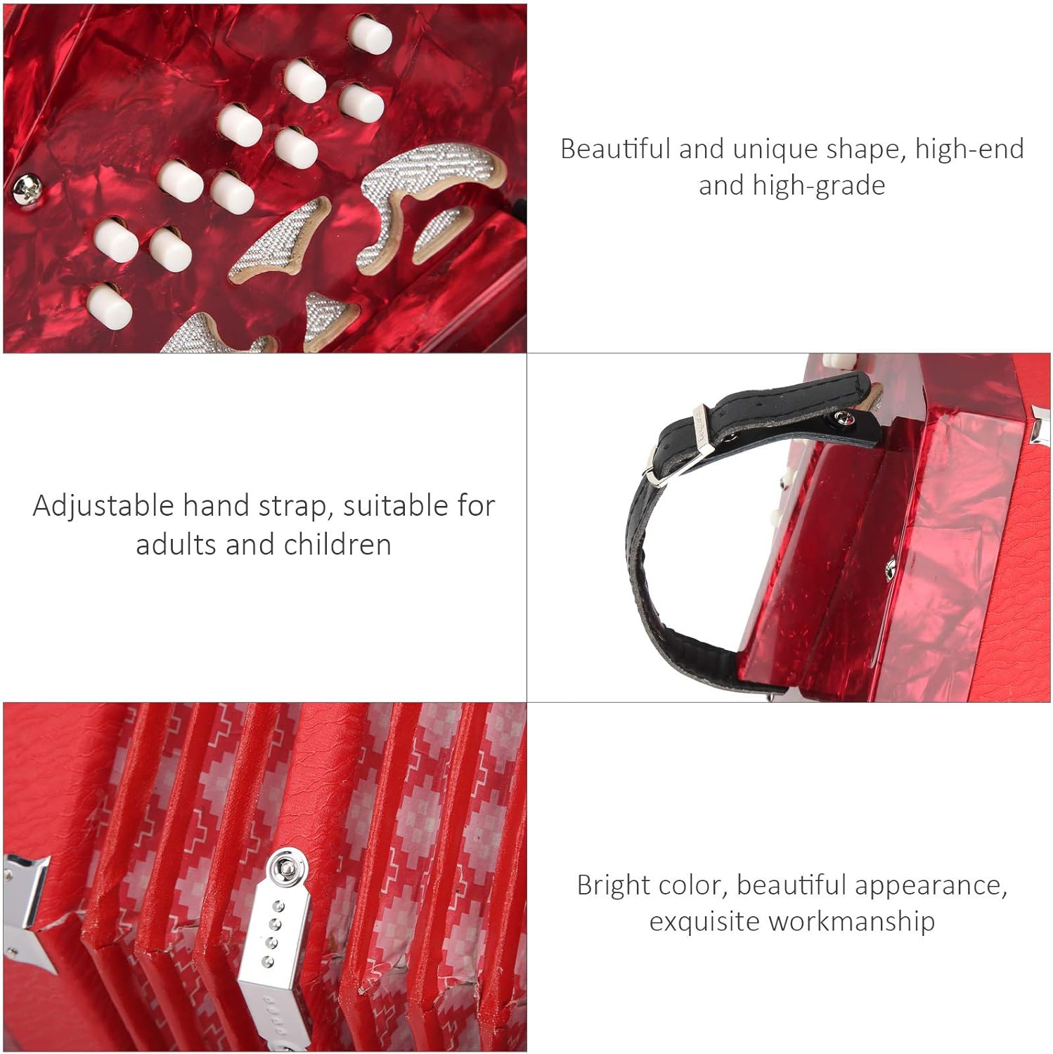 Concertina Accordion, Portable Professional Musical Instrument for Adults Red