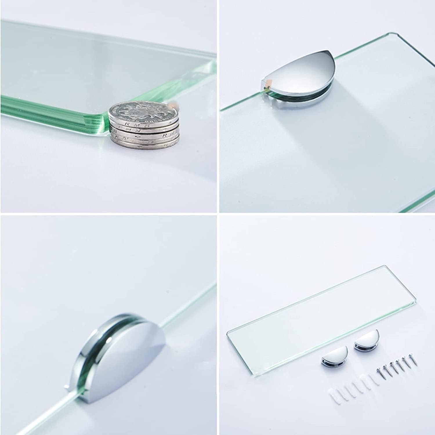 IOCCIOBB Bathroom Glass Shelf Glass Shelves for Bathroom, Bathroom Shelf with Rectangle Tempered Glass and Polished Chrome Bracket, Wall Mount (Size : 34 * 11cm)