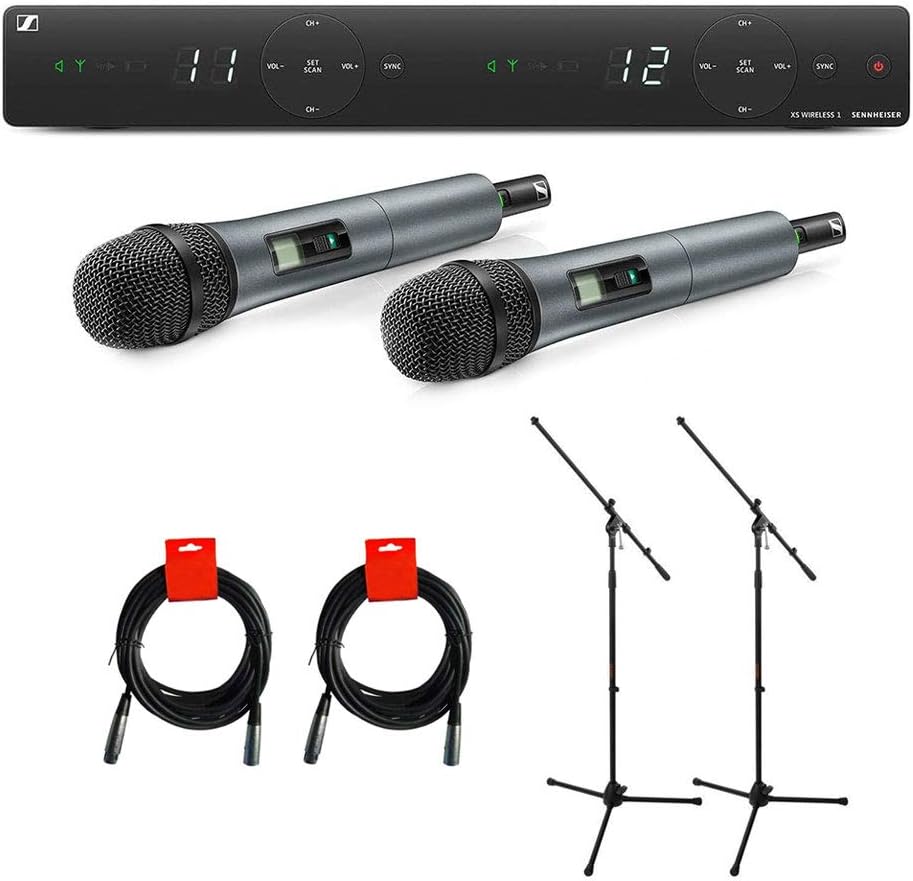 Sennheiser XSW 1-825 Dual-A Channel Wireless Microphone System with 2X Tripod Mic Stand & 2X XLR-XLR Cable Bundle