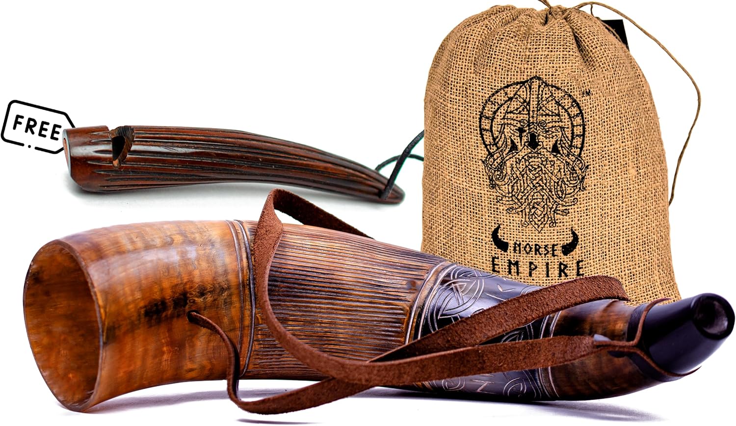 Viking Blowing Horn with Whistle - Handcrafted Ox horn Bugle - Loud Sound - Norse Cosplay, Festivals, Ceremonies - Medieval Horn Instrument