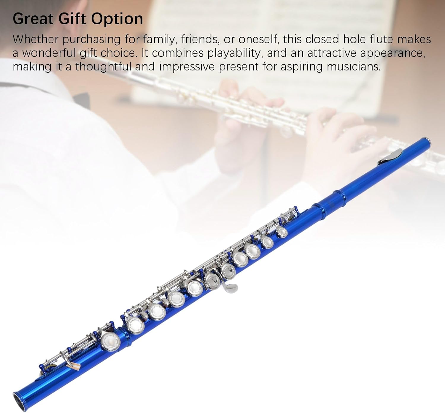 C Flute Cupronickel Closed Hole 16 Holes Flute for Beginner and Student Bright Sound with Tuning Rod Cleaning Kit Portable Bag Gloves