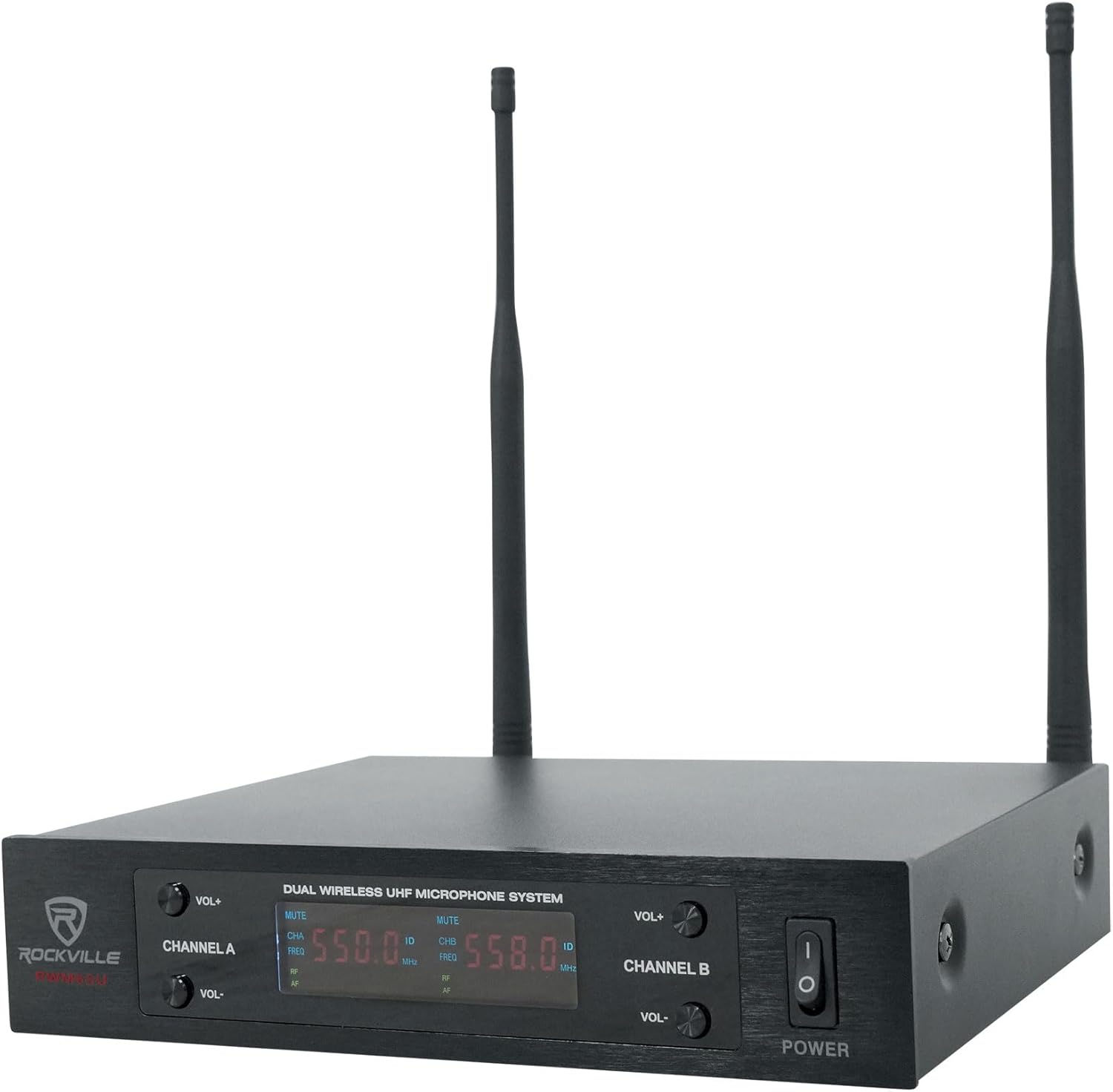 Rockville RWM-200 H2 Dual Handheld UHF Microphone System, 200 Channels, 3-Band EQ, Echo Control, RF Power Adjustment, for Karaoke, Live Performances, Presentations