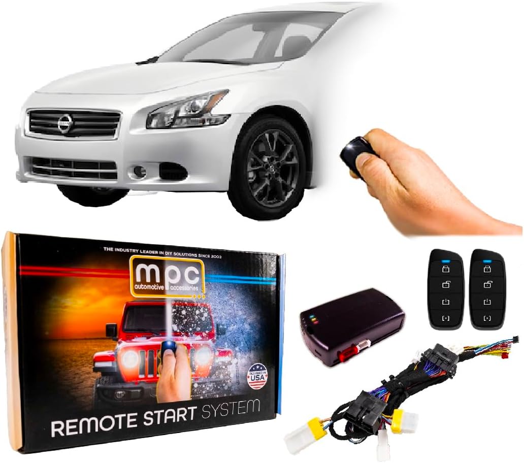 MPC Complete Kit - (2) 4-Button 2-Way Extended Range Remote Start Compatible with Nissan Maxima 2009-2014 Push-to-Start - Plug-in T-Harness - Firmware Preloaded - Antenna Kit