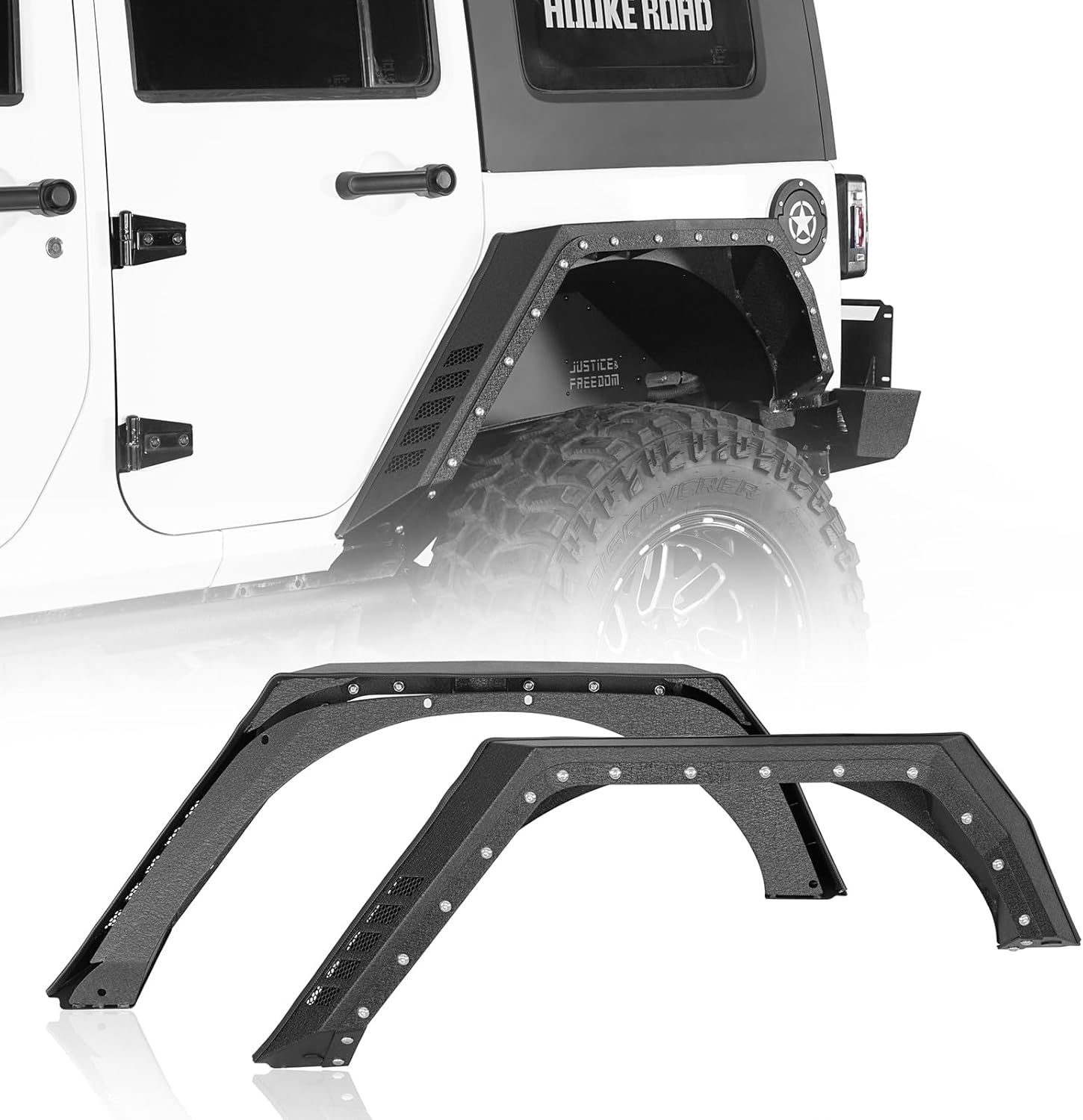 Hooke Road 4-Door JK Wrangler Rear Fender Flares for Jeep Wrangler JK 2007-2018 (4 Doors Only), 2PCS Armor Style Steel Fenders
