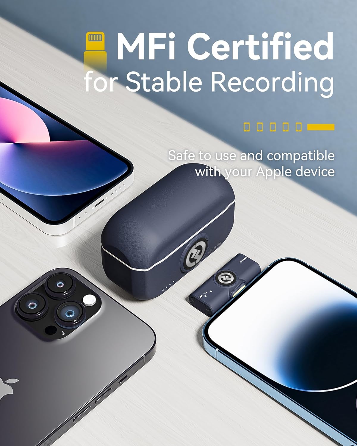 Hollyland Lark M2 Wireless Microphone for iPhone14 & Below, Mini Magnetic Microphone, 300m Range, Hi-Fi Audio, Noise Cancelling, 30h Use, Video Recording (2TX + Lightning RX + Charging Case)