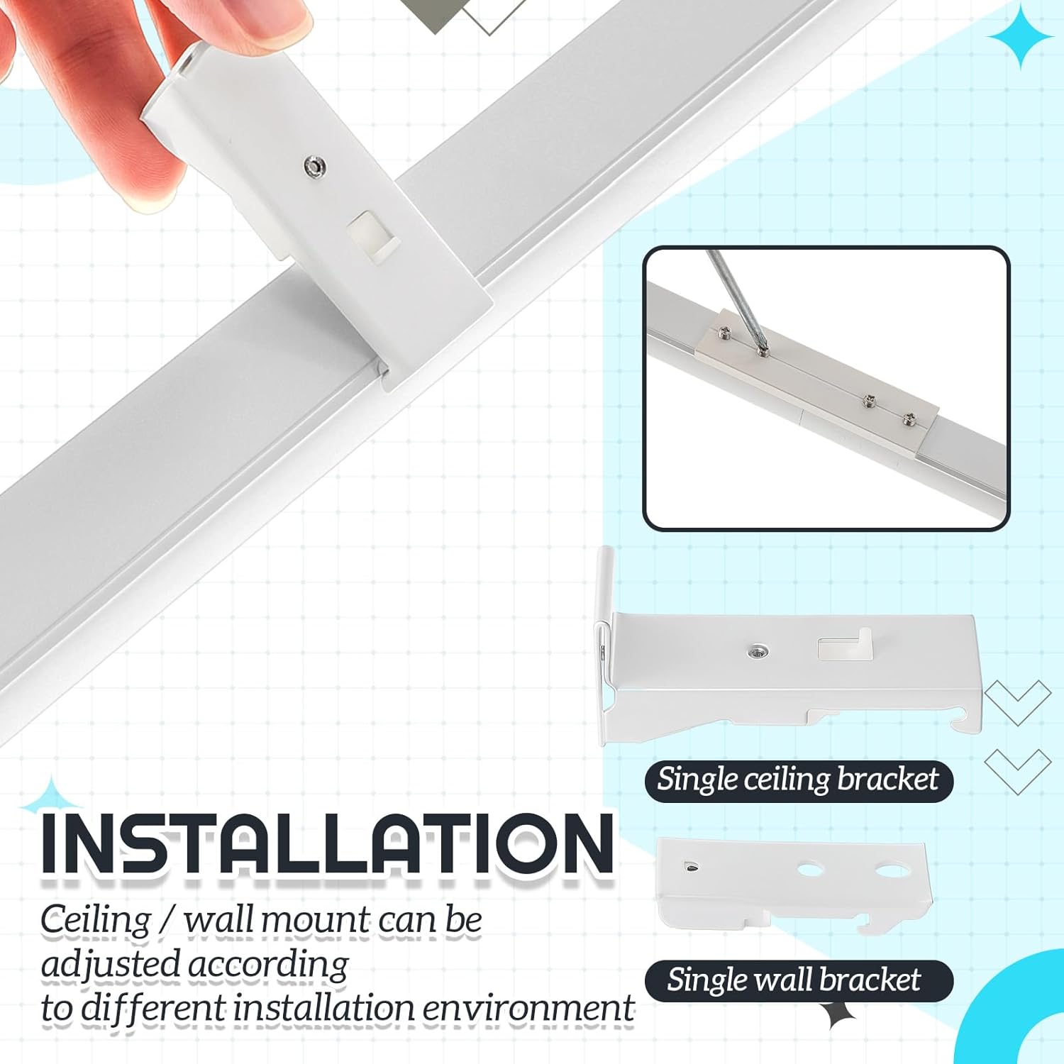 Juexica 3ft-13ft / 4 Meter Curtain Track Set with 90 Degree Corner Bends, Ceiling or Wall Mount, Aluminum Heavy Duty Ceiling Mount Adjustable Length Curtain Rails with Rods Clips Hooks (White)