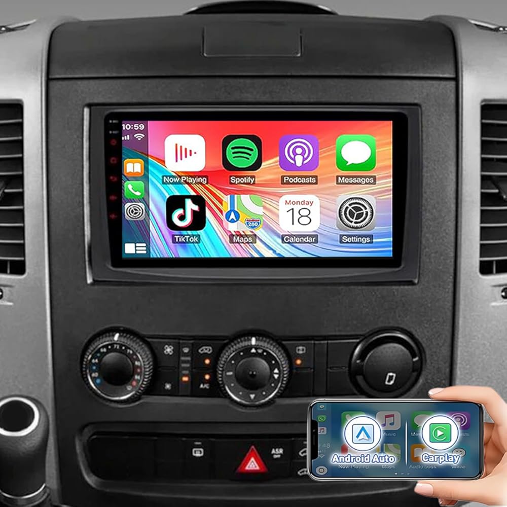 Car Radio Stereo for Mercedes-Benz Sprinter 2006-2017,9'' Touch Screen Car Radio with Wireless Carplay Android Auto,2+32GB Wireless Carplay Radio GPS Bluetooth FM WiFi Backup Camera MIC