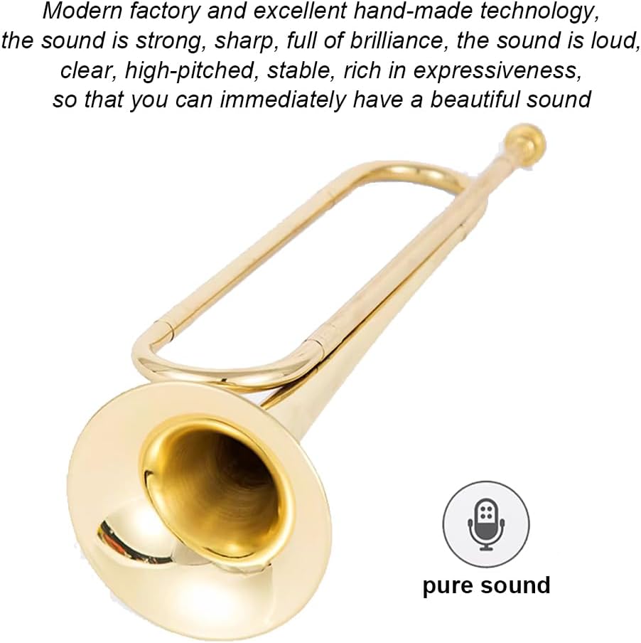 B-Flat Drum Horn Team Youth Horn/Charge Horn/Bugle Small Brass Horn, Including Storage Bag + Gloves + Flag