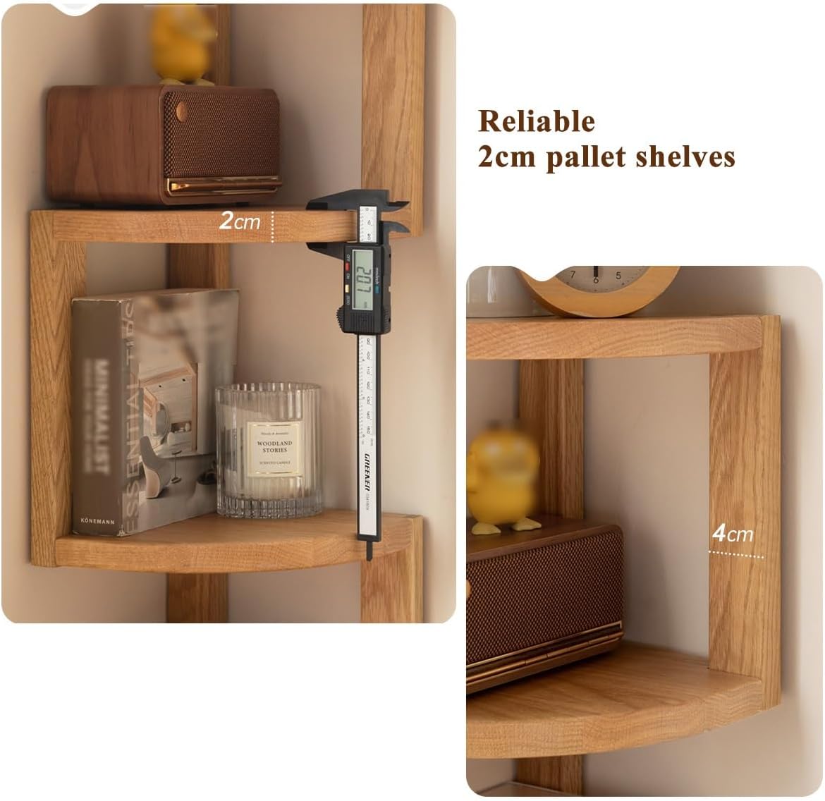 20x20x68cm Bow-Shaped Corner Bookshelf, Desktop Shelves Unit Small Bookcase, Versatile Shelving Corner Plant Display Stand All Solid Wood Rack (Walnut One Size)