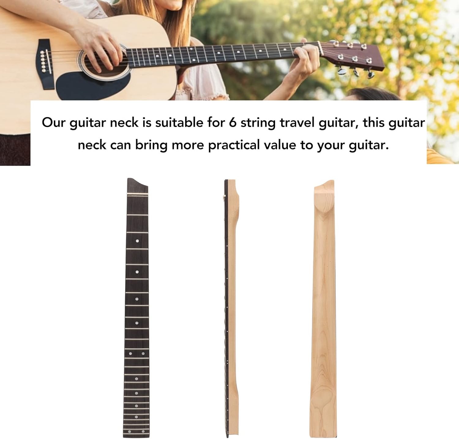 Guitar Neck Maple Rosewood Matte 25 Fret Headless Electric Guitar Stem Fingerboard for 6 String Travel Guitar Premium Replacement Part