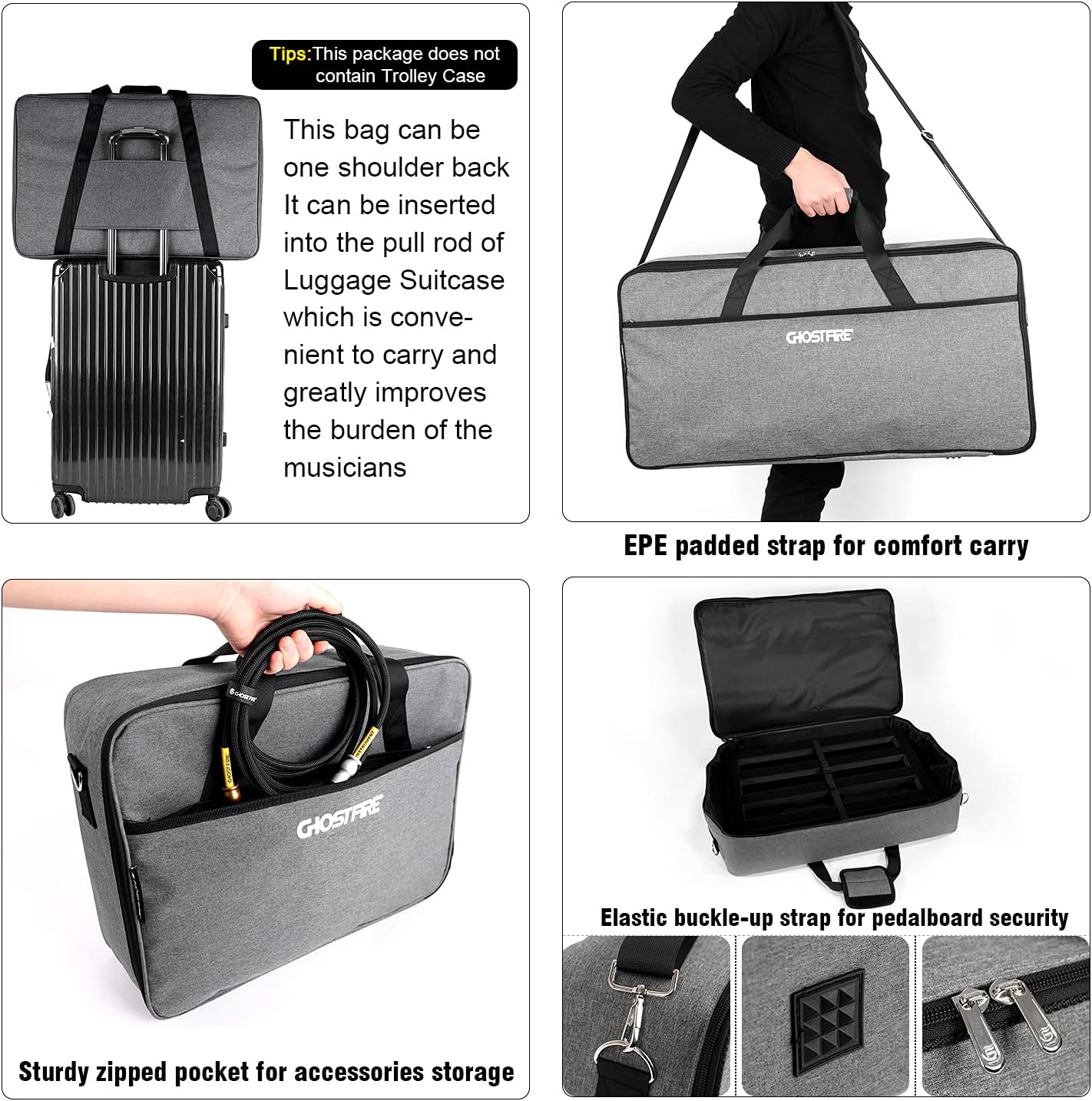 Ghost Fire Large Guitar Pedal Board Aluminum Alloy 3.6ib Super light Effect Pedalboard 27.5''x11.8'' with Carry Bag SPL-07