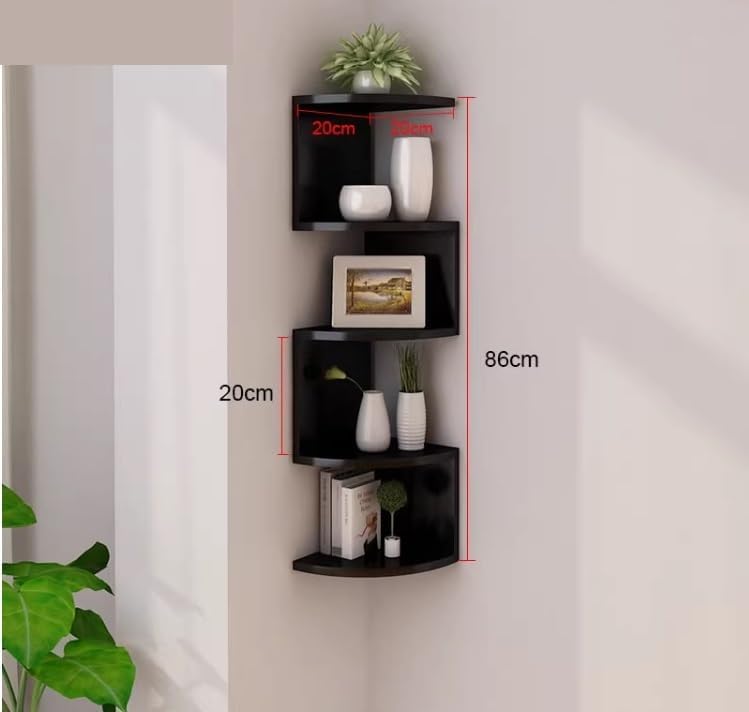 Corner Shelf Corner Shelves Corner Display Rack 5 Tier Corner Shelf Wall Mount Floating Shelves For Corner Plant Stand Corner Bookshelf Living Room Corner Storage Shelf Corner Bookshelf(Color:Black)