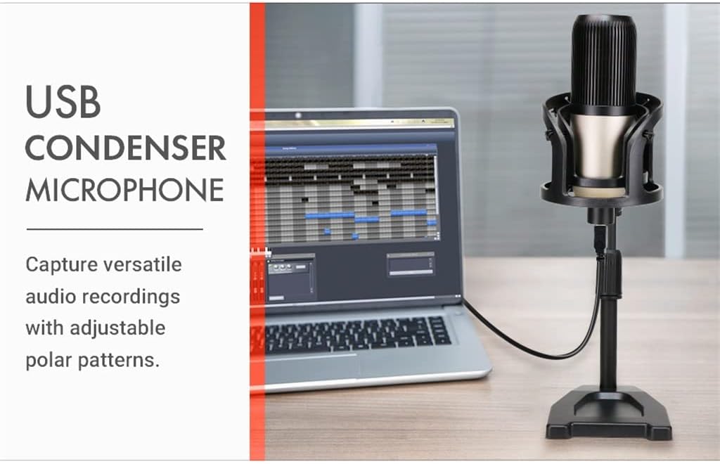 Metal Condenser Microphone Game Recording USB Microphone Computer Laptop Studio Vocal Singing Microphone with Stand