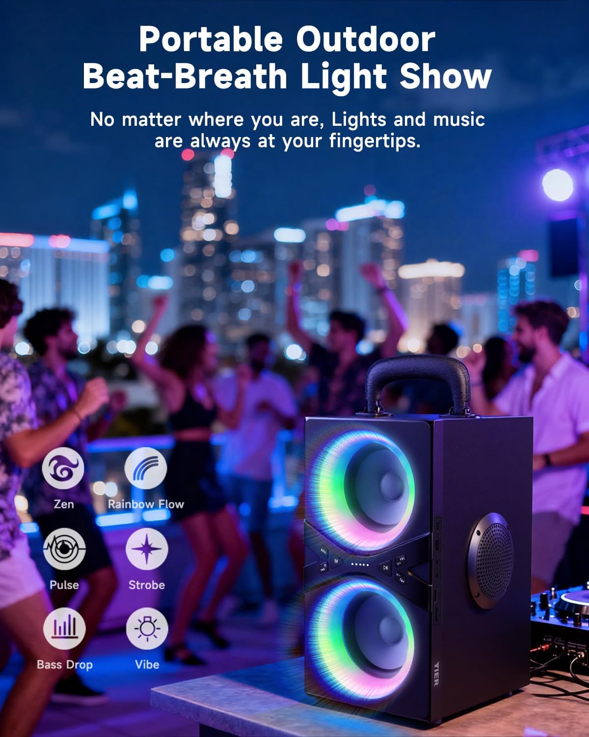 Party Bluetooth Speaker:80W Peak Large Stero Sound for Outdoor,Deep Bass,TWS,Loud with Lights,Portabe Wireless Big Speakers with Long Playtime,House,Projector,Movie