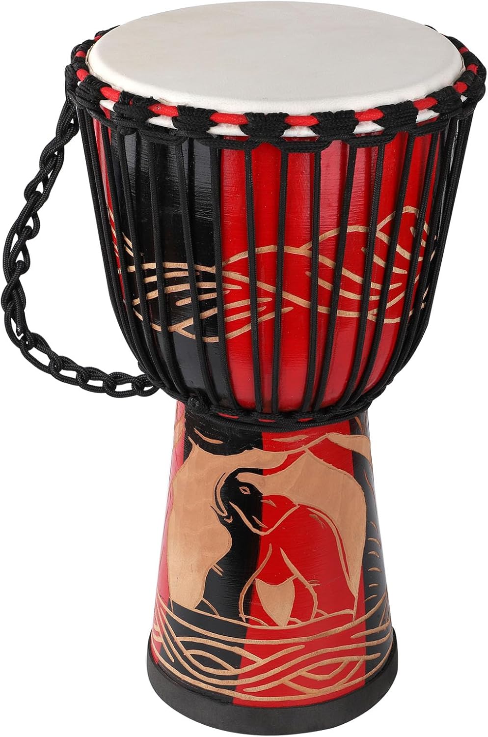 LIEKE Djembe Drum 10'' x 20'' African Drum Carved of Mahogany Goatskin Drumhead Hand Drum for Adults Beginners (Red)