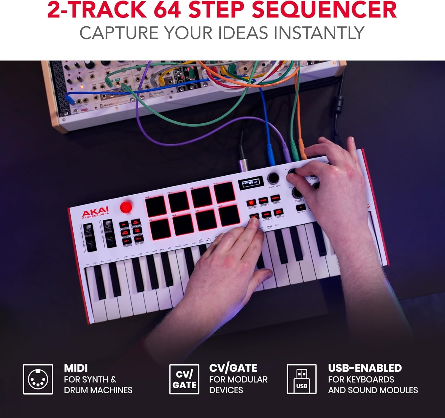 Akai Professional MPK Mini Plus - USB MIDI Keyboard Controller with 37 Mini Keys, 8 MPC Pads, Sequencer, MIDI/CV/Gate I/O and Native Instruments Sound Package, White Limited Edition