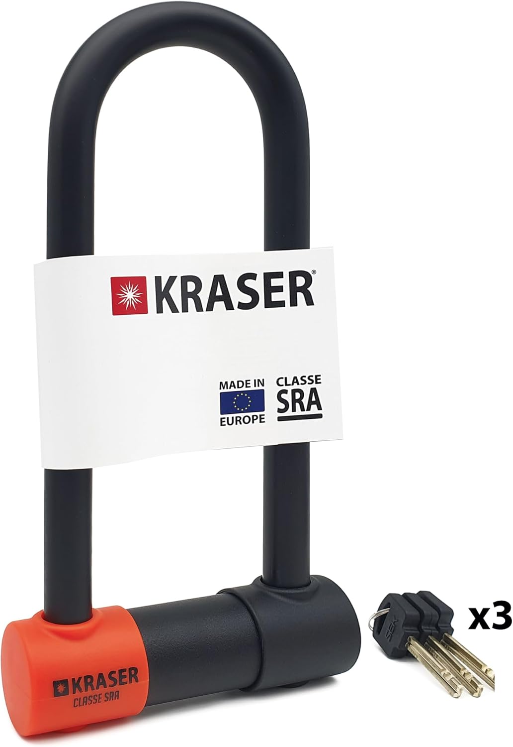 KRASER KR85M Robust U Lock, SRA Approved, High Security Tested, 85X250mm/3.34x9.84in ø18mm/0.7in Double Locking Shackle, Anti-Pick Lock, Anti Theft U Lock for Motorcycle, Scooter, Electric Bike