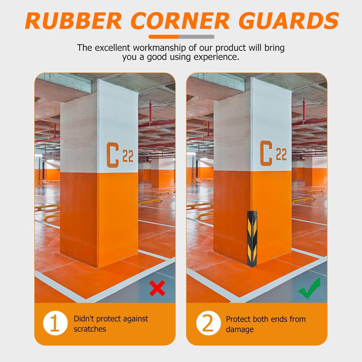 2pcs Edge Protector Strip Rubber Corner Guards for Parking Garages Reflective Wall Guards for Garage Walls