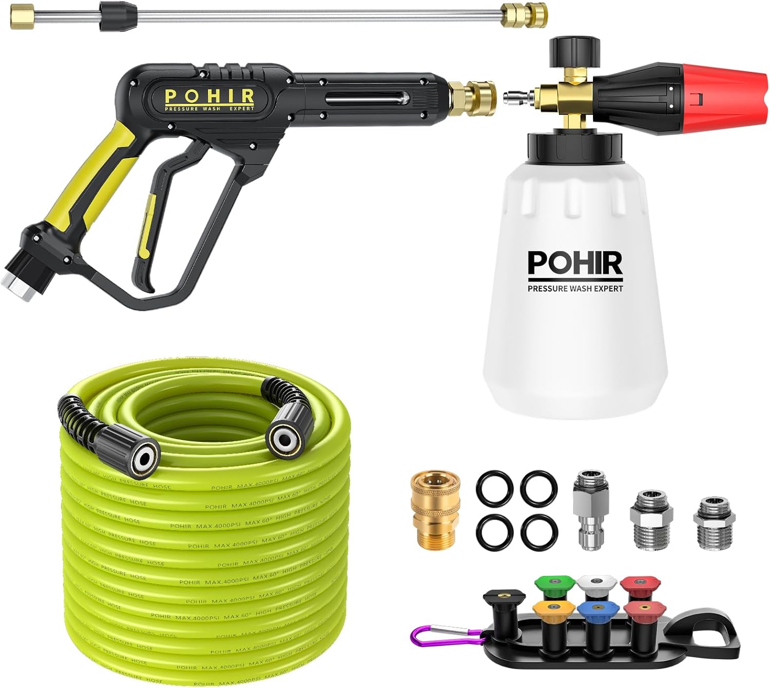 POHIR Pressure Washer Gun with Foam Cannon & 50ft Power Washer Hose, 3600PSI Pressure Washing Kit with 15