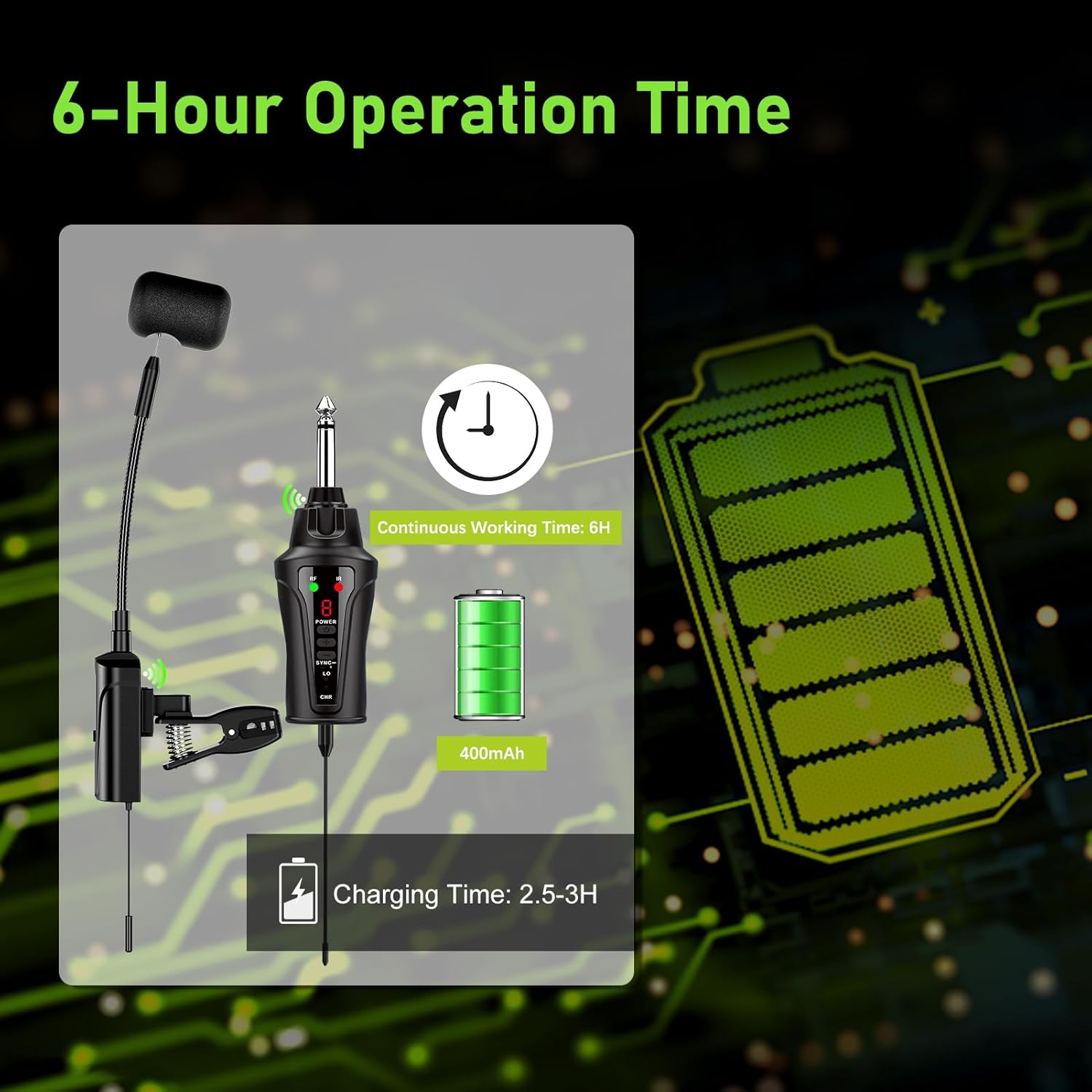 UHF Wireless Saxophone Microphone System Wireless Transmitter and Receiver Clip-on Instrument Microphones & Systems Mic for Trumpet, Sax, Musician, Active PA Systems, ST-5