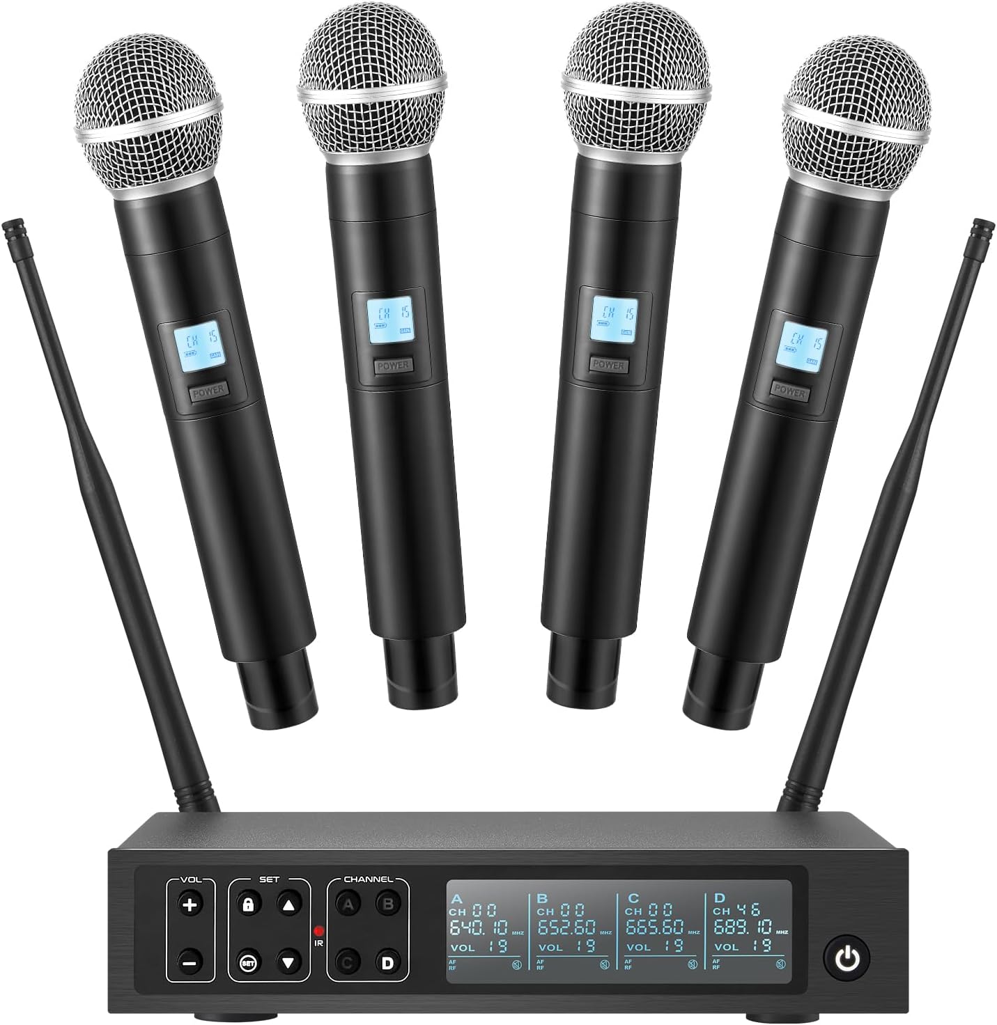 Wireless Microphone System, 4x50 Channels Cordless Handheld Microphones, 200FT UHF Range, Mics with Stable Signal Transmission for Karaoke Singing Party Church Wedding PA Speaker