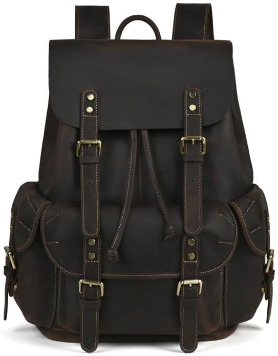 Waxed Canvas Leather Backpack Rucksack Carry-On Travel Backpack for Men Genuine Leather Backpack Gifts for Men (Coffee)