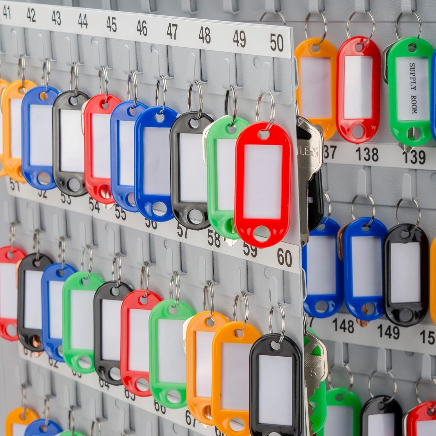 Barska 160-Key Organizer Lock Box – Wall Mount Steel Key Cabinet with Numbered Hooks, Color-Coded Key Tags & Secure Lock – Gray