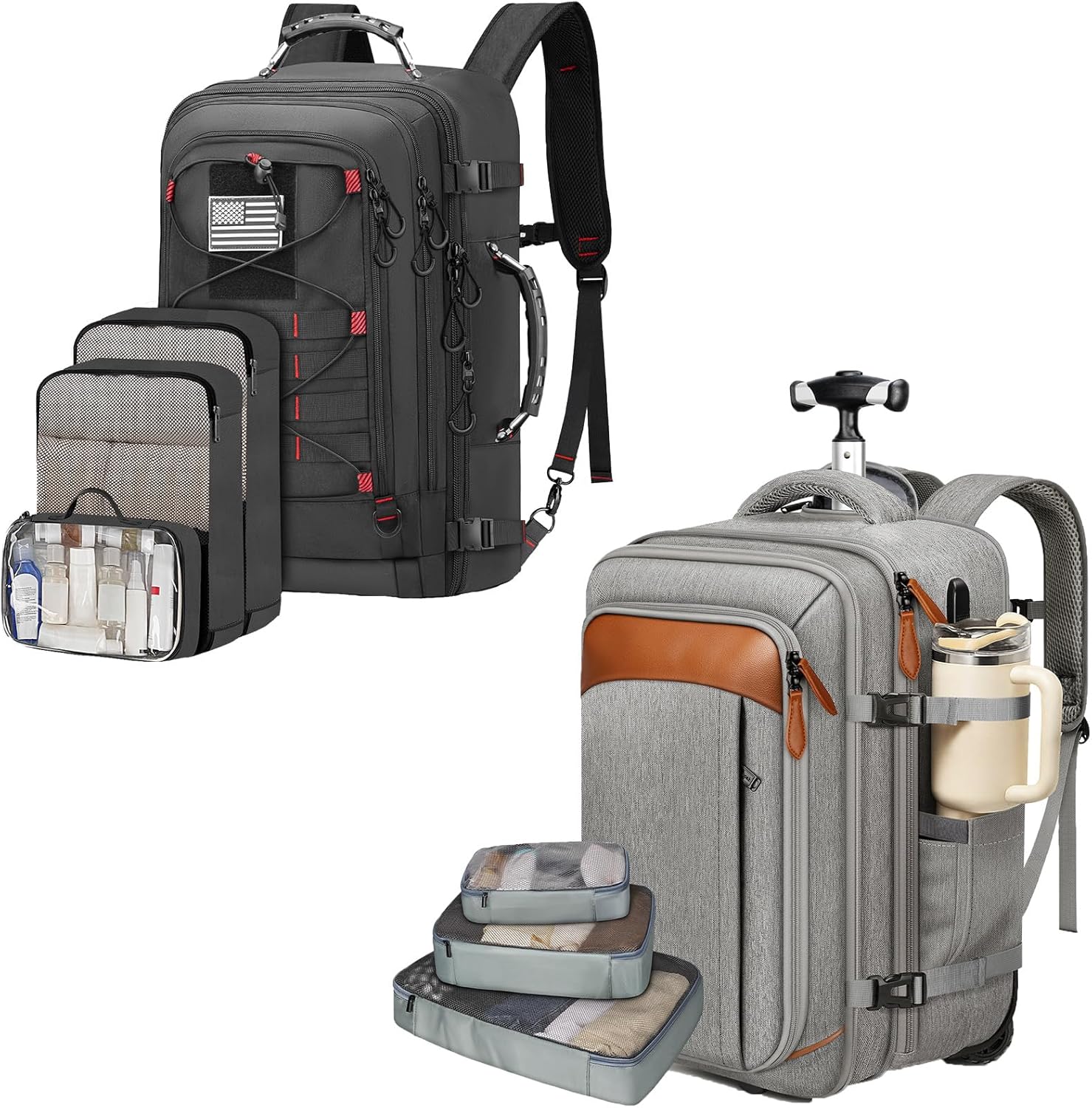 Vancropak Travel Backpack for Men, Airline Approved Wheeled Backpack with 3 Packing Cubes, 17 Inch Roller Carry on Luggage Suitcase Laptop Bag with USB Port for Men Women