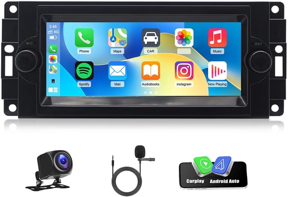 2G+64G Car Radio Upgrade for Dodge Ram P/U 2006-2008 with Wireless CarPlay and Android Auto, 6.86 Inch Touchscreen Android 13 Double Din Car Stereo w/Bluetooth GPS WiFi FM RDS SWC Camera