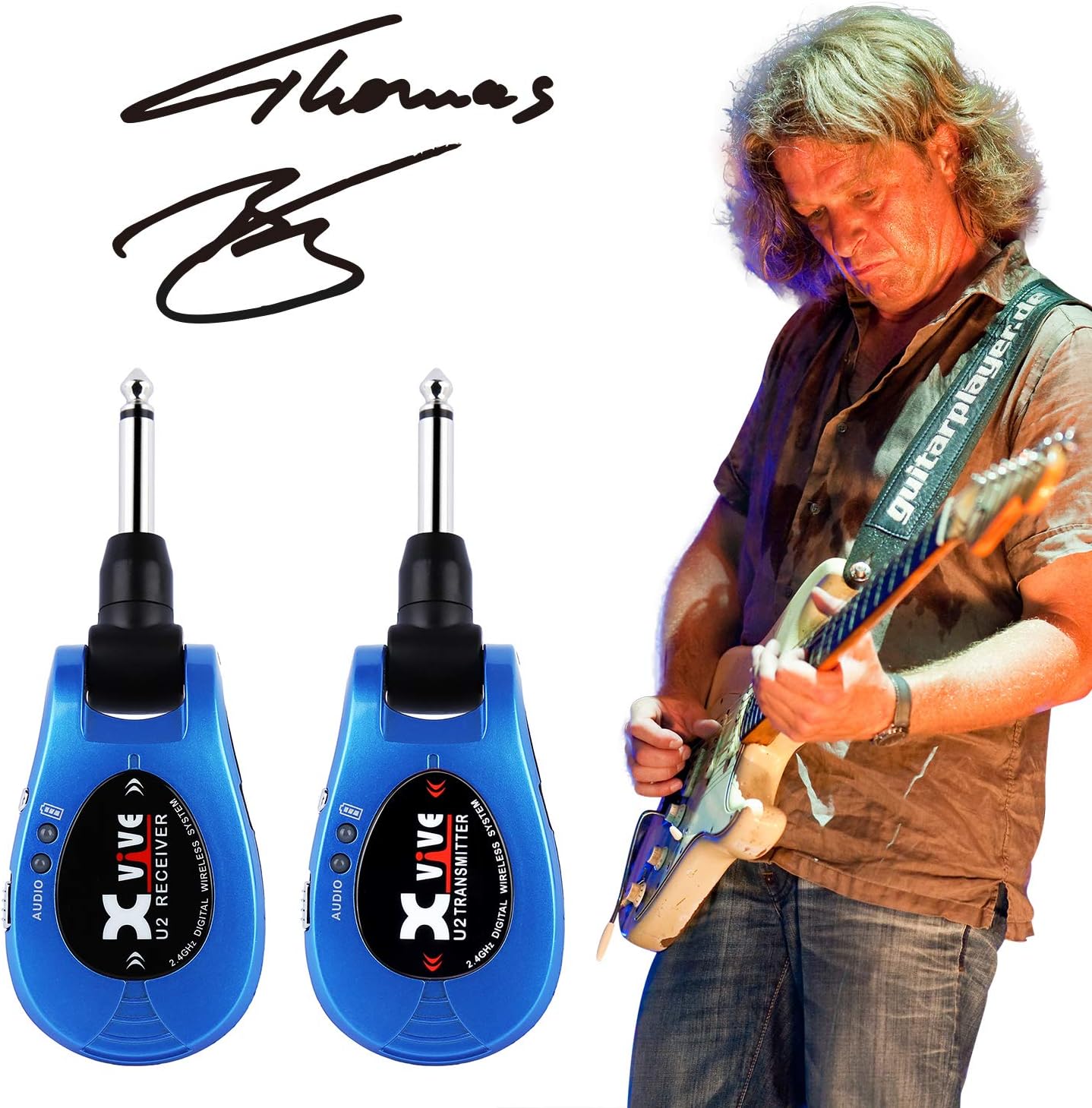 Xvive U2 Guitar Wireless System Rechargeable 2.4GHz Digital Guitar Wireless Transmitter and Receiver for Electric Guitar Bass Violin Keyboard