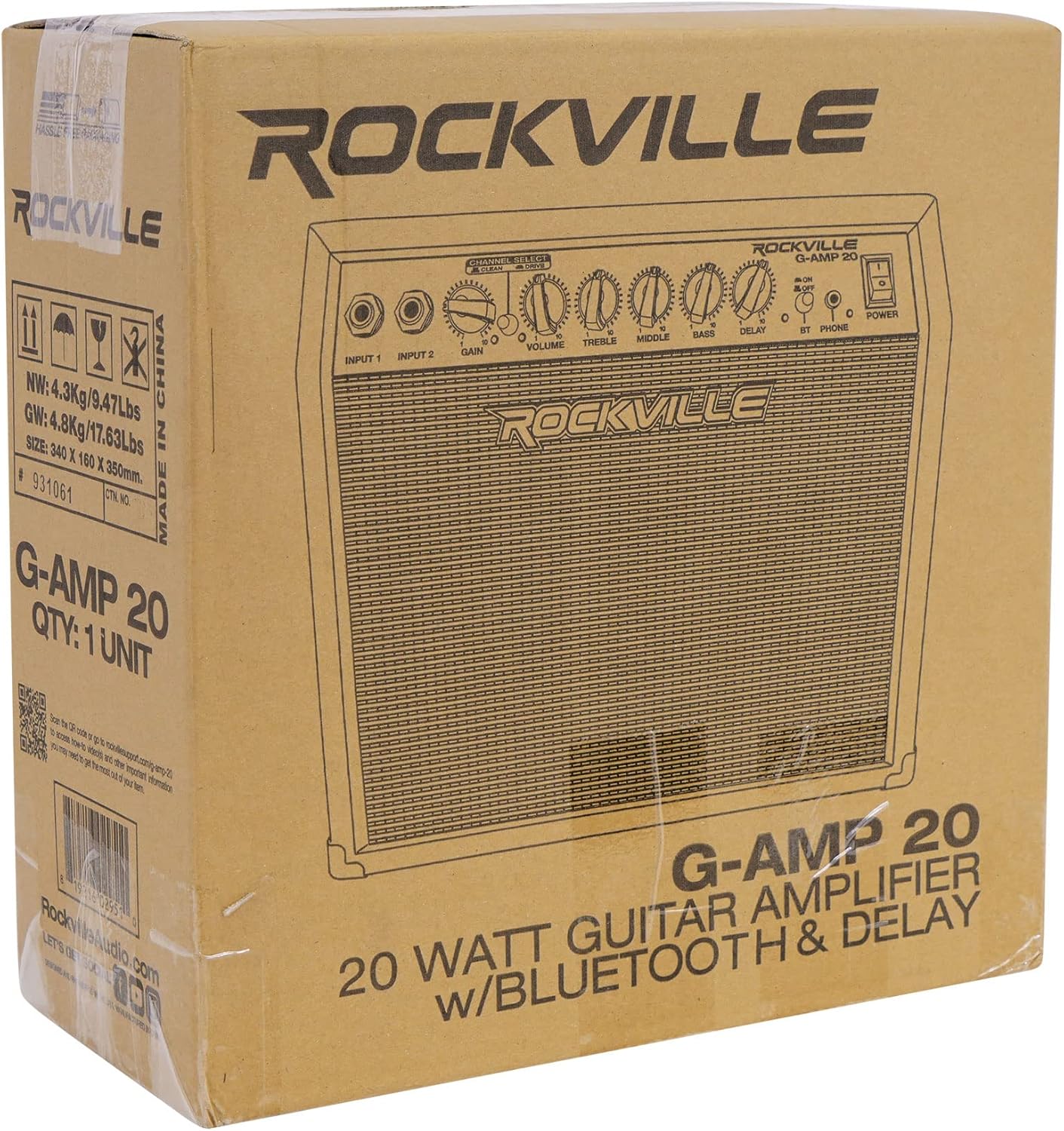 Rockville G-AMP 20 Bundle: 20 Watt Dual Input Guitar Amplifier Combo with Bluetooth and Delay, PRO-M50 Studio Headphones with Case and Extra Ear Pads, 2-Items