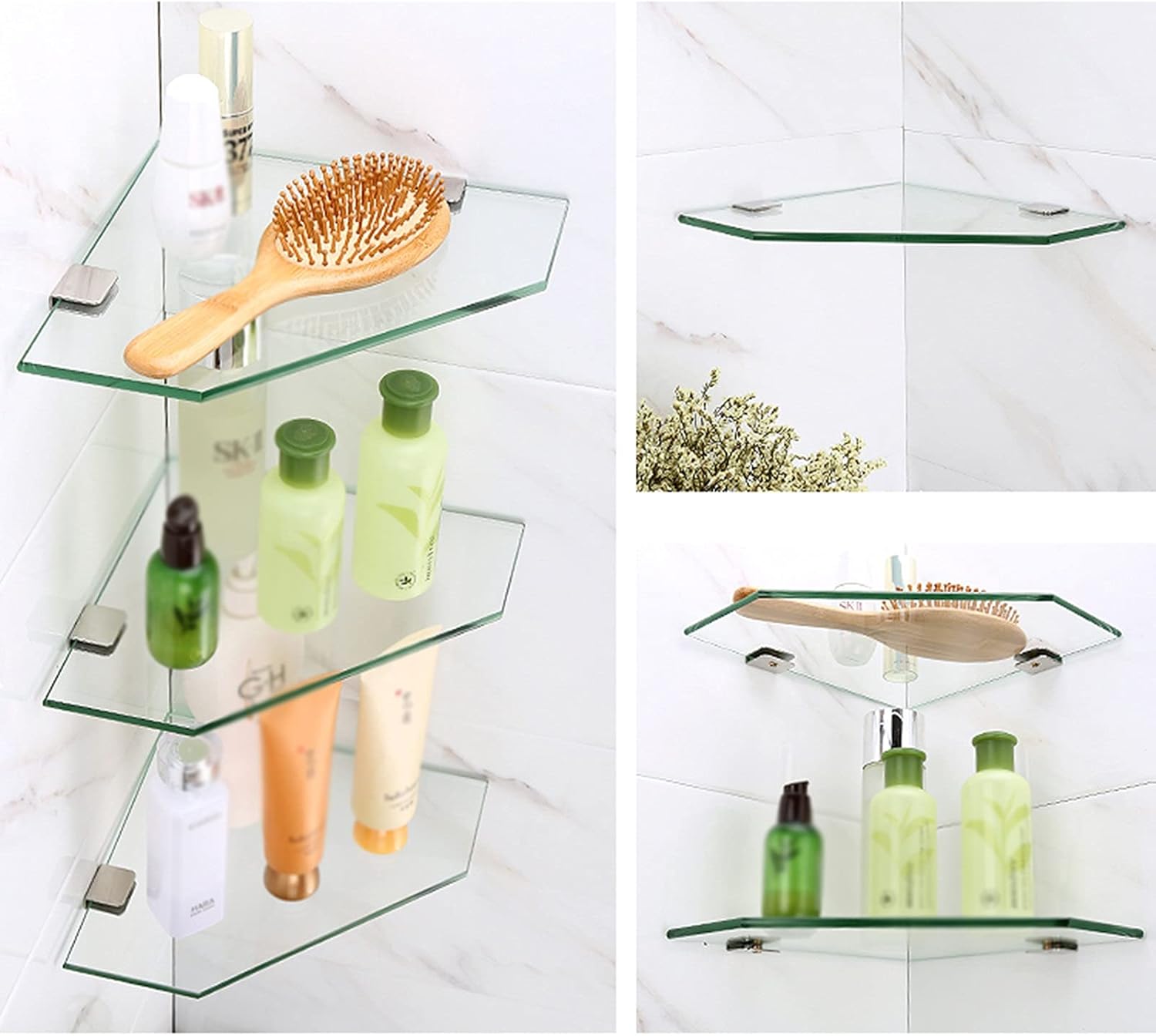 Bathroom Glass Shelf Shower Corner Glass Shelf Tempered Glass Shelf for Bathroom Wall Mount Polished Chrome Bracket (Color : Style2 Size : 28cm)