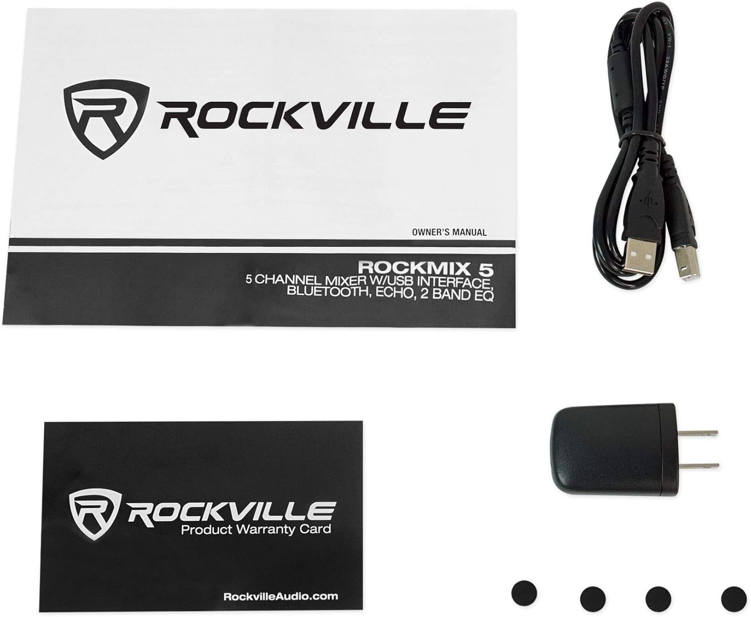 Rockville RockMix 5 Channel Mixer with USB Interface, Bluetooth, Echo, 2-Band EQ, Phantom Power, Compact Design, Sturdy Build, Perfect for Podcasting and Karaoke
