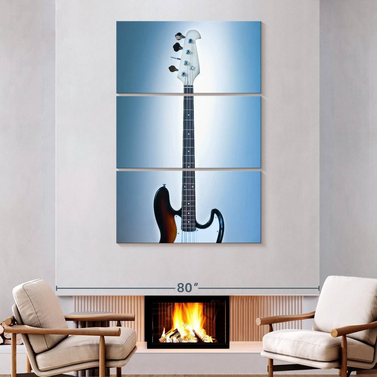 ElephantStock - Cool Bass Guitar Wall Art - Vertical Multi Panel Canvas - 3 Piece Living Room Wall Decor - Photography Music Multi Piece Wall Art - Brown And Blue Decor - 48