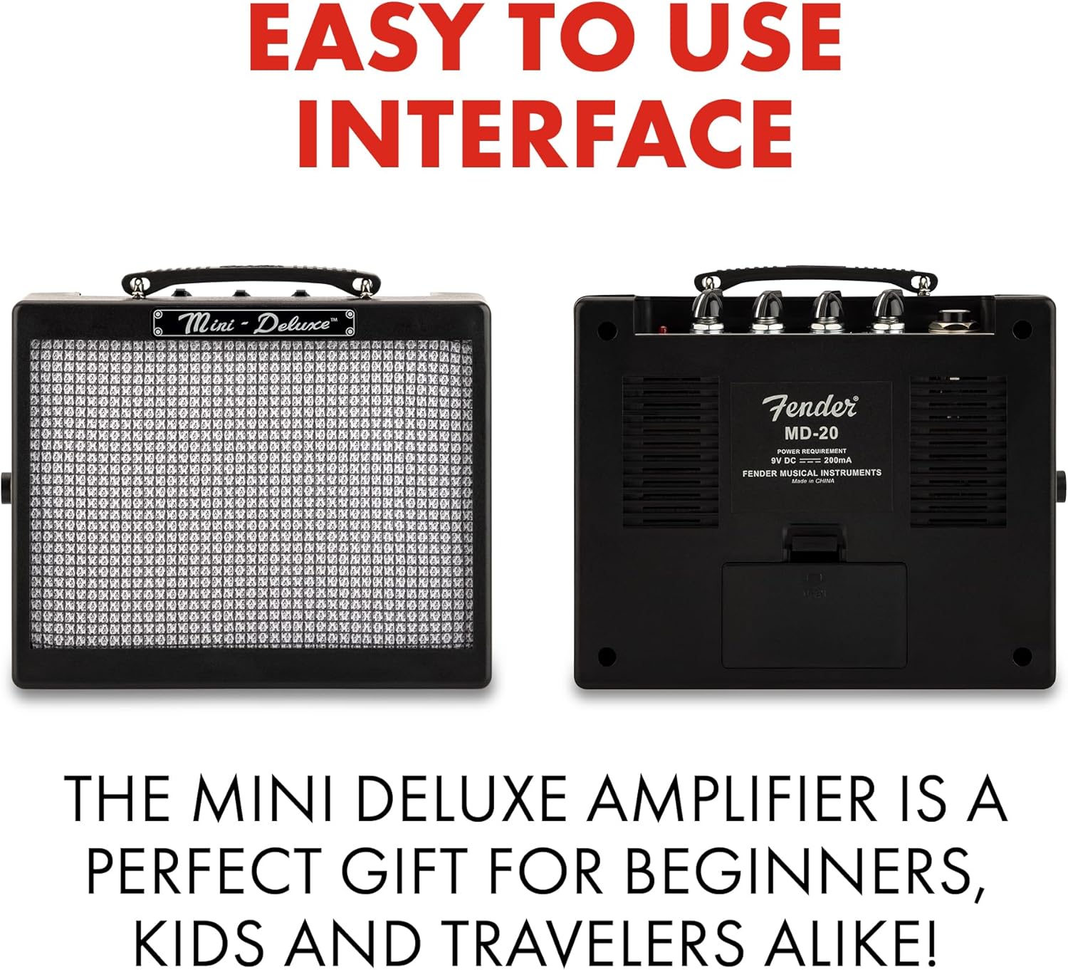 Fender Mini Deluxe Electric Guitar Amp, with 1-Year Warranty, Mini Guitar Amp, Portable Guitar Amplifier, Guitar Accessories, 3 Watts, Black