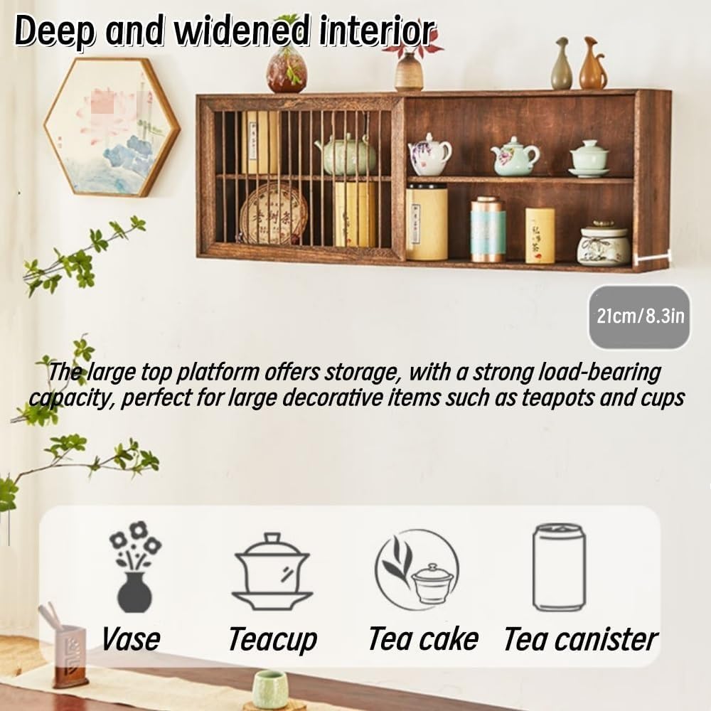 Wall Mounted Storage Cabinet Vintage Storage Rack Wood Floating Shelf Cup Holder Display Rack for Kitchen Home Long-Lasting(Natural,60cm)